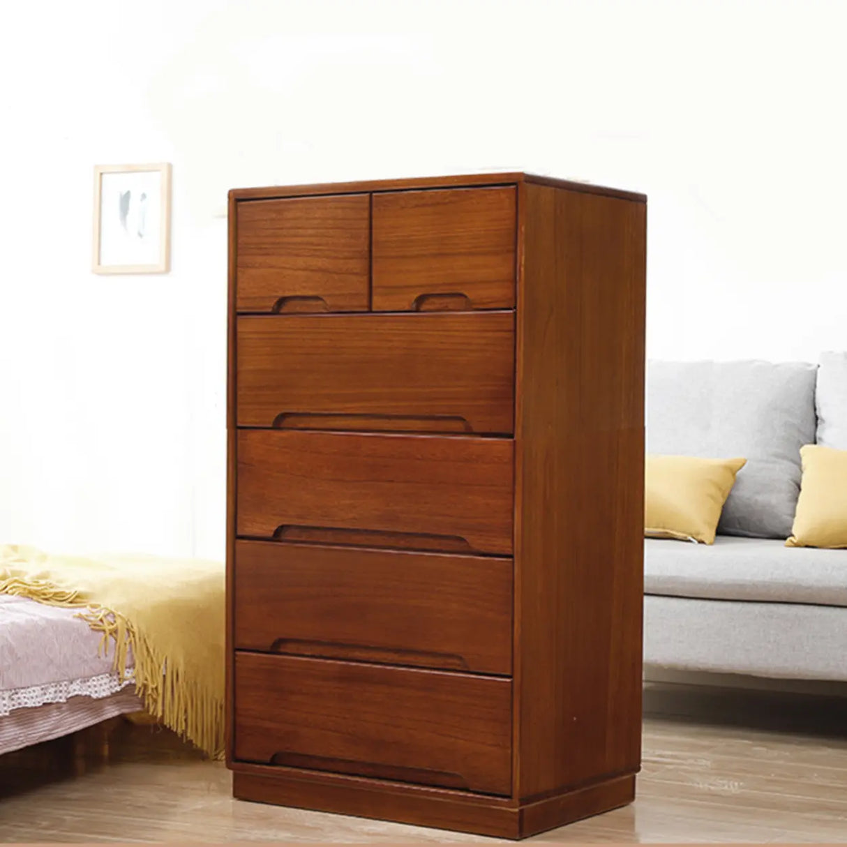 Natural Pine Wood Multi-Drawer Dresser for Bedroom Image - 21