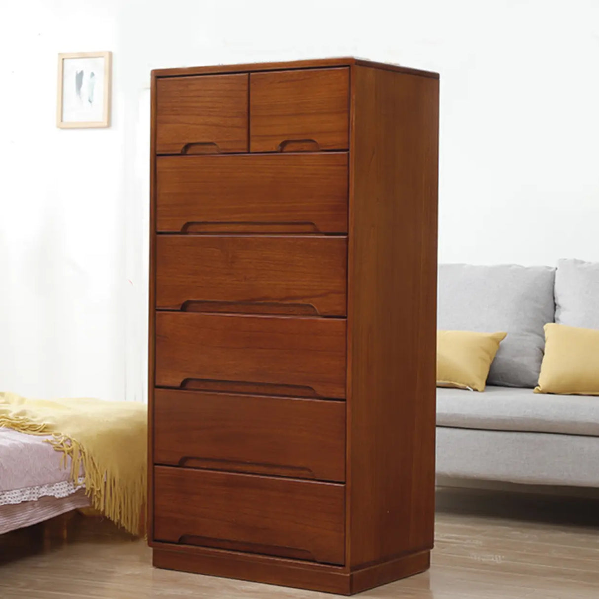 Natural Pine Wood Multi-Drawer Dresser for Bedroom Image - 22