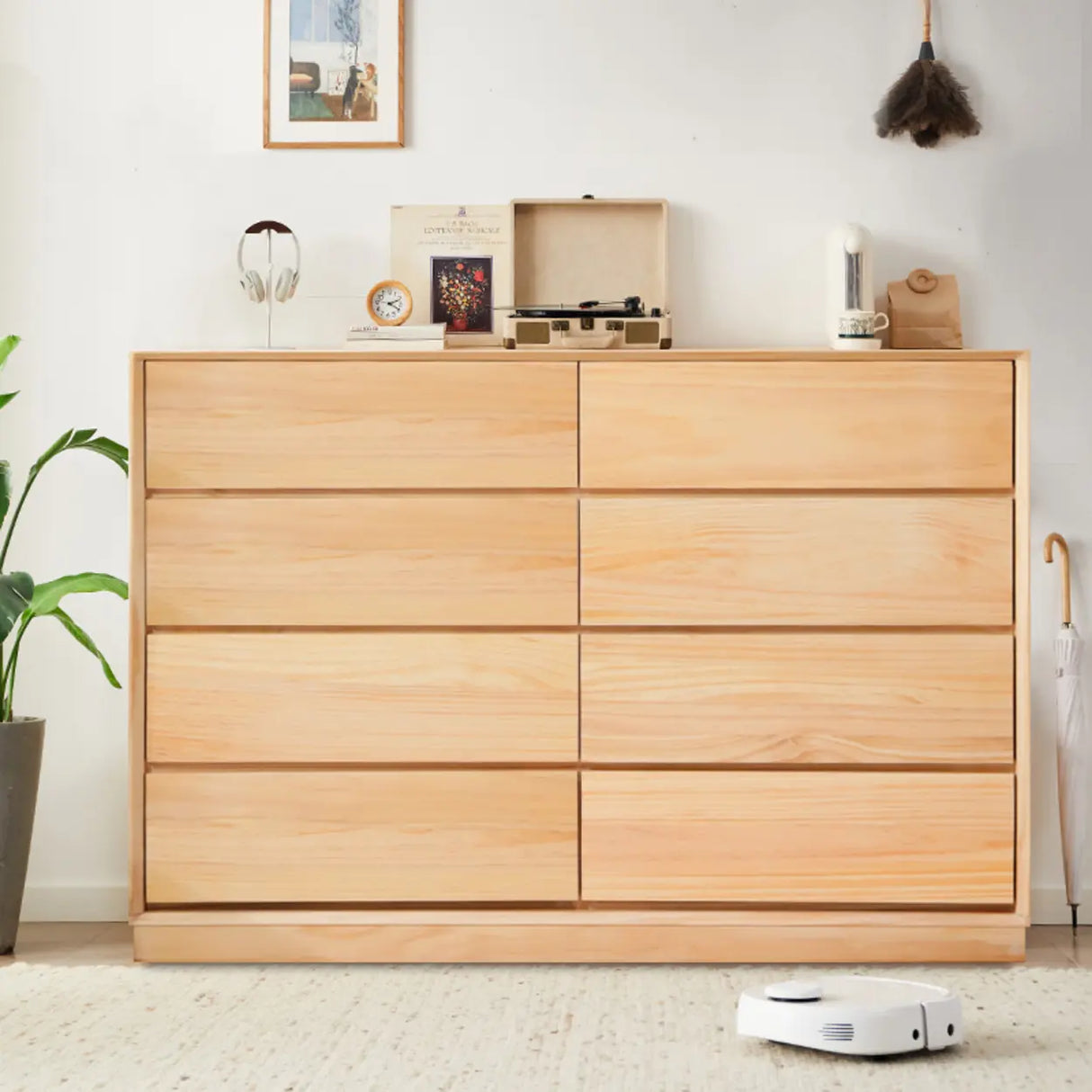 Natural Pine Wood Multi-Drawer Dresser for Bedroom Image - 1