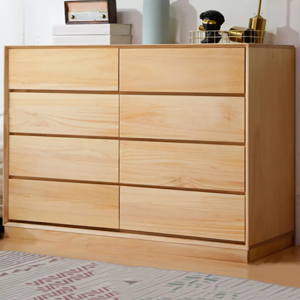 Natural Pine Wood Multi-Drawer Dresser for Bedroom Image - 7