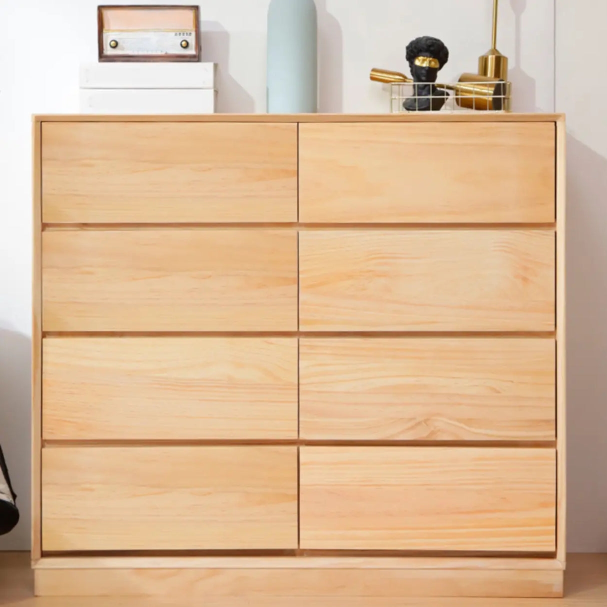 Natural Pine Wood Multi-Drawer Dresser for Bedroom Image - 8