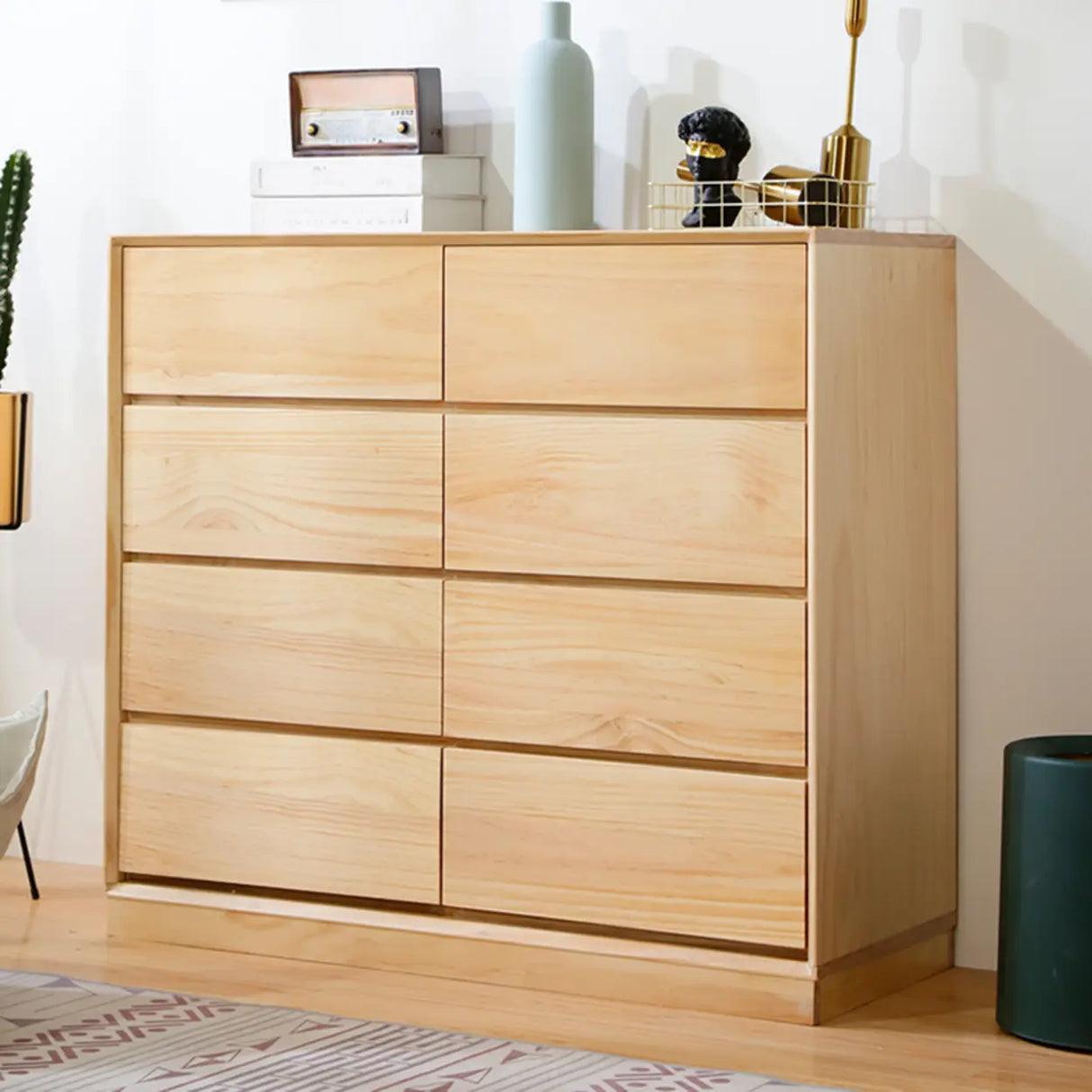 Natural Pine Wood Multi-Drawer Dresser for Bedroom Image - 4