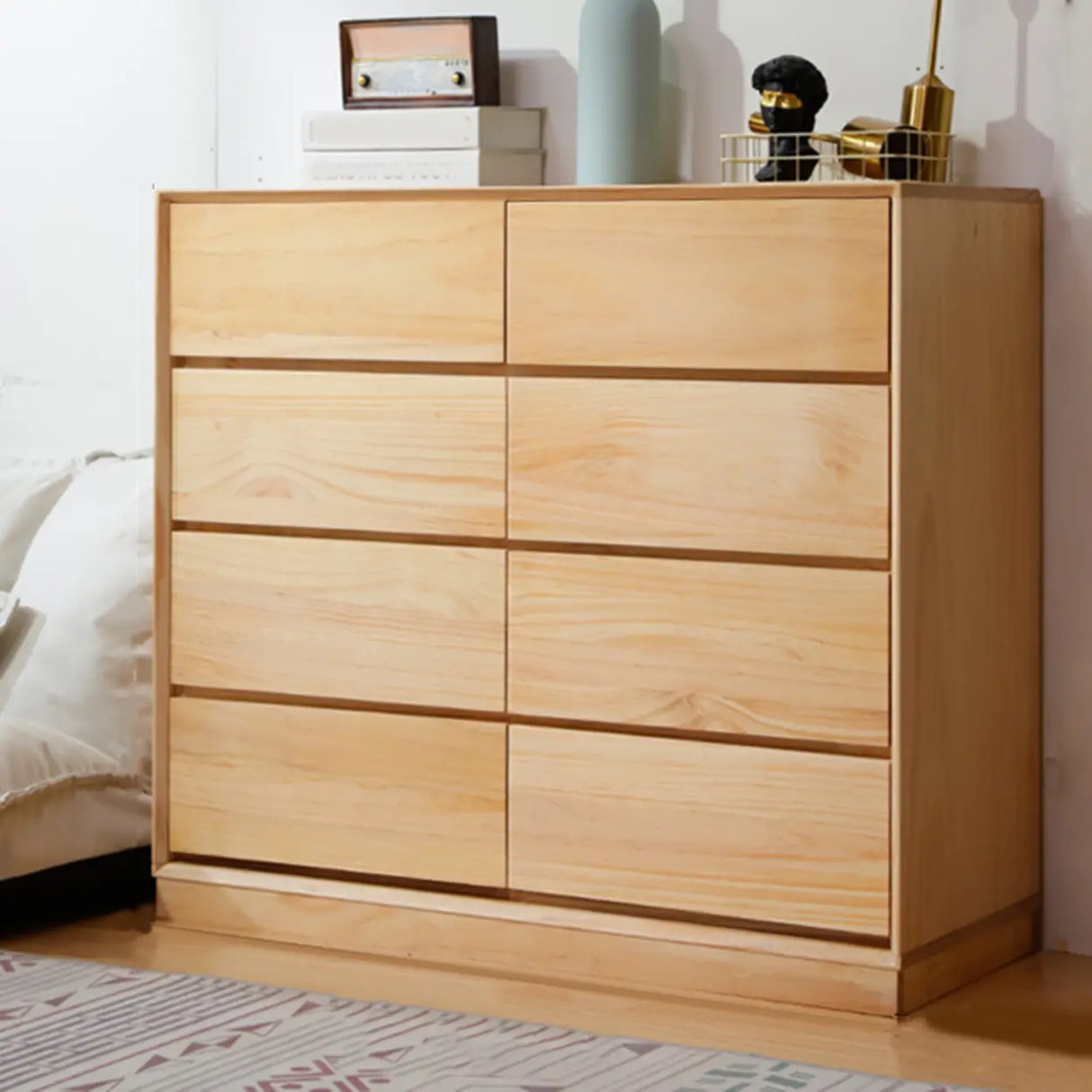 Natural Pine Wood Multi-Drawer Dresser for Bedroom Image - 5
