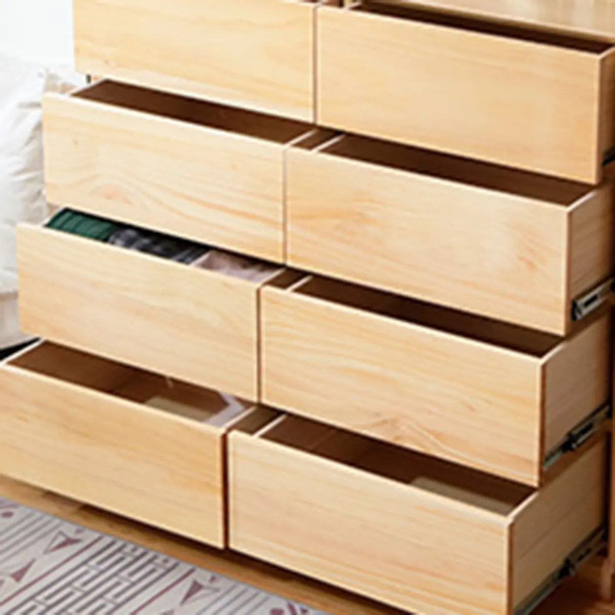 Natural Pine Wood Multi-Drawer Dresser for Bedroom Image - 12