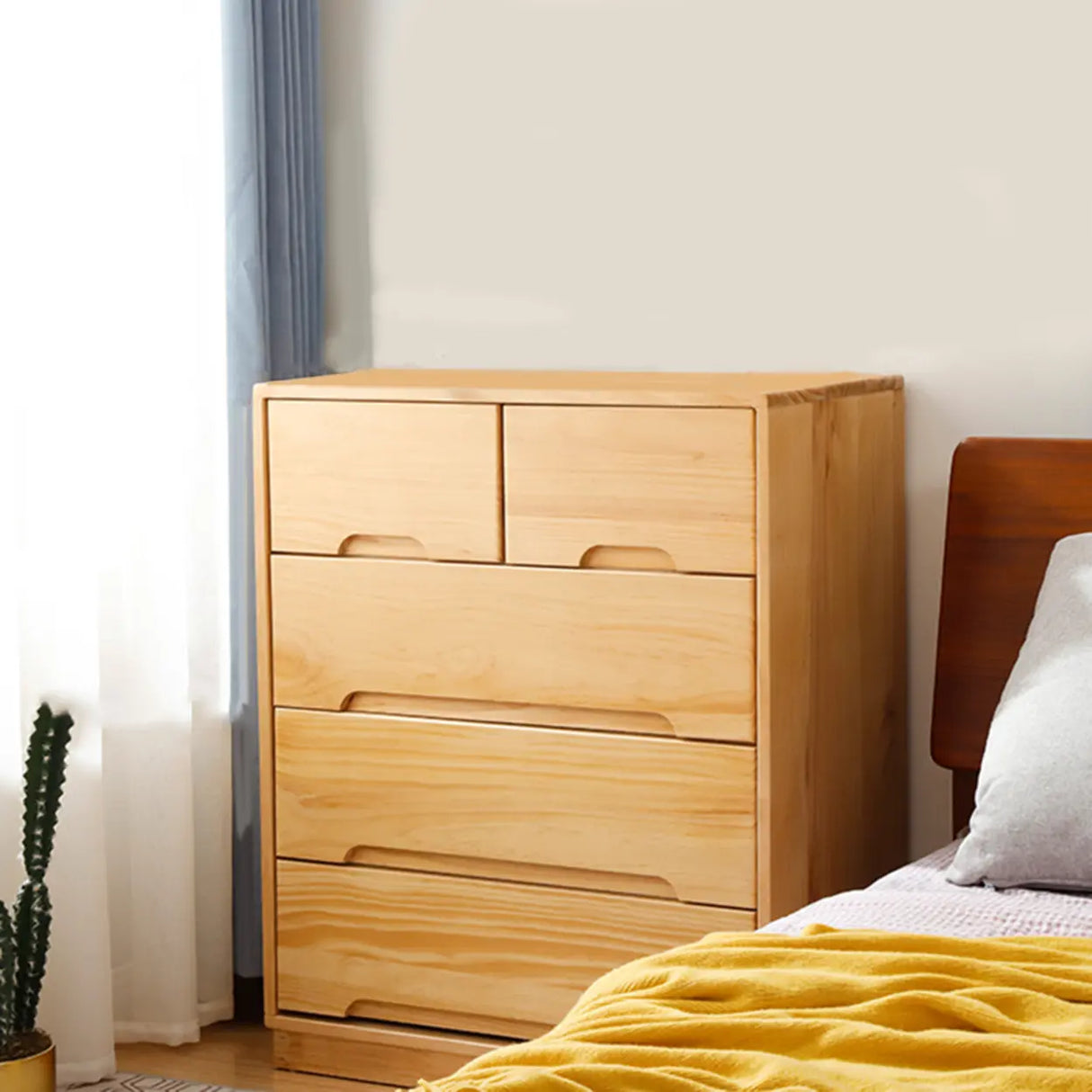 Natural Pine Wood Multi-Drawer Dresser for Bedroom Image - 14