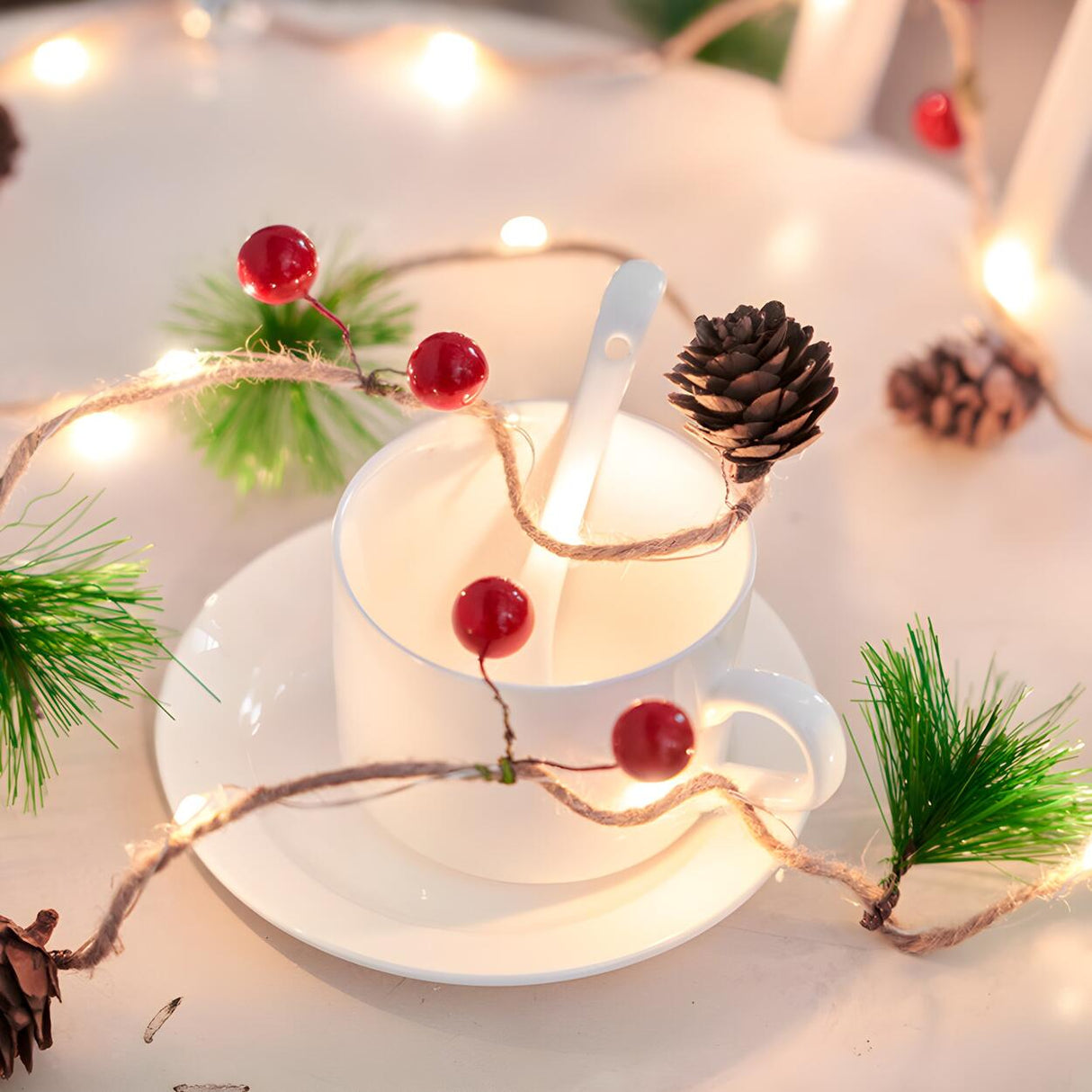 Natural Pinecone Brown String Lights with Berries Image - 14
