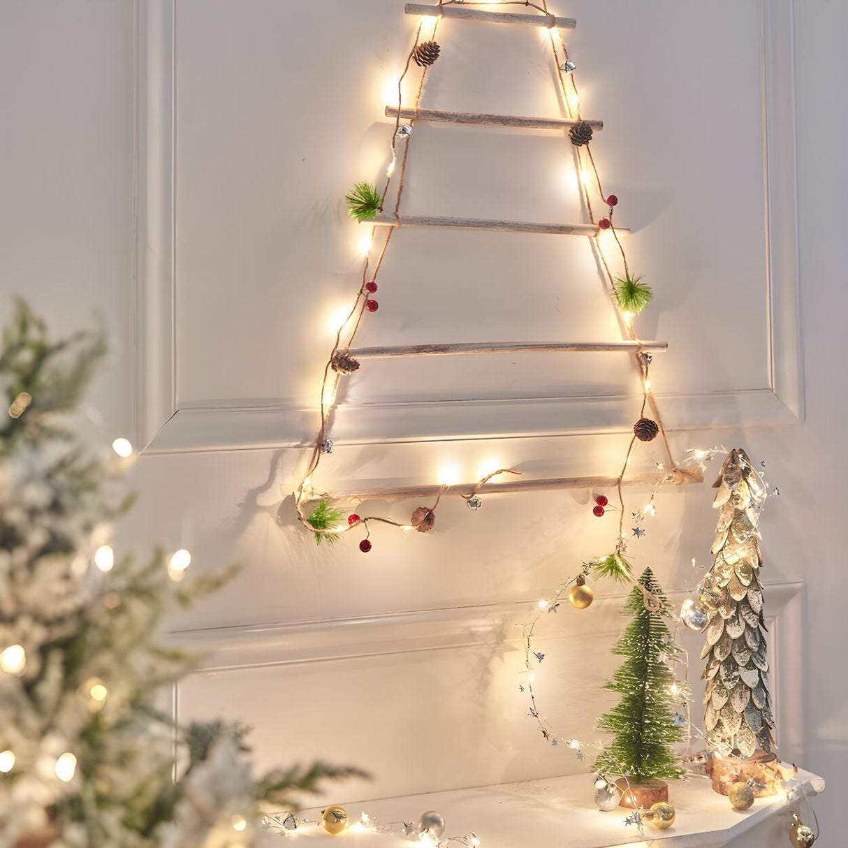 Natural Pinecone Brown String Lights with Berries Image - 2