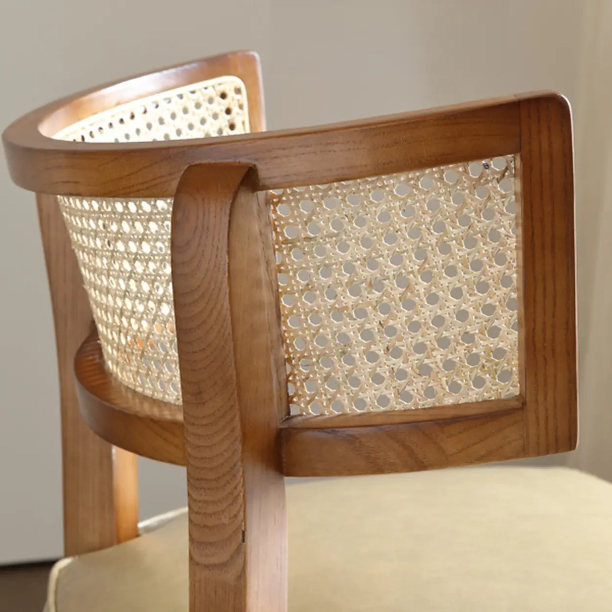 Natural Rattan Low Back Leather Beige Lounge Accent Chair Image - 12