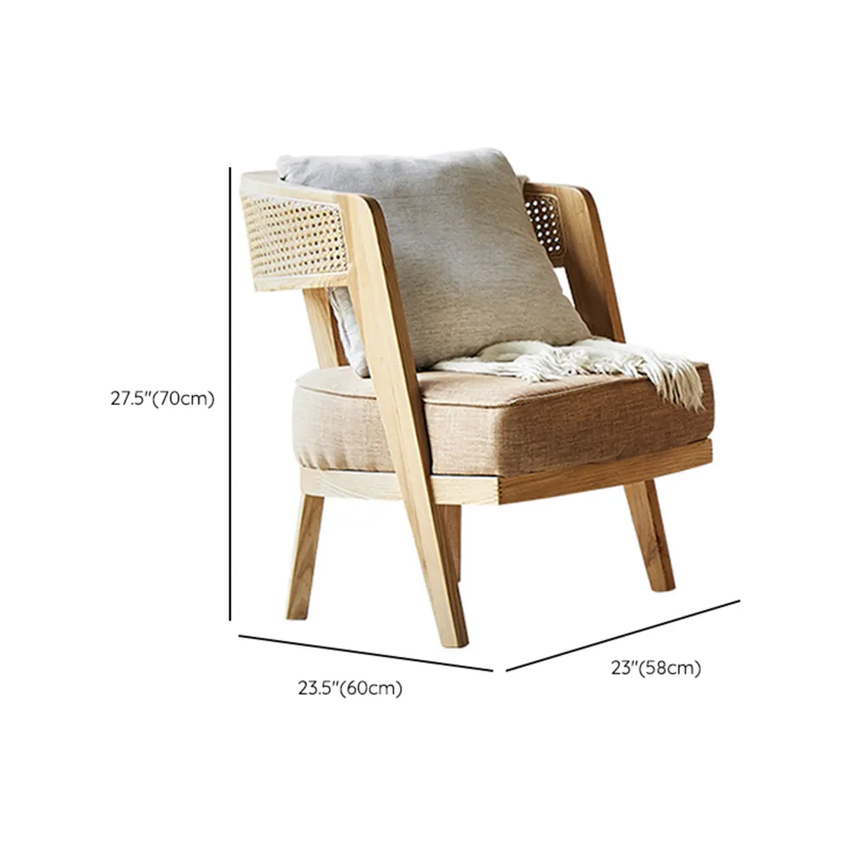 Natural Rattan Low Back Leather Beige Lounge Accent Chair Image - 14