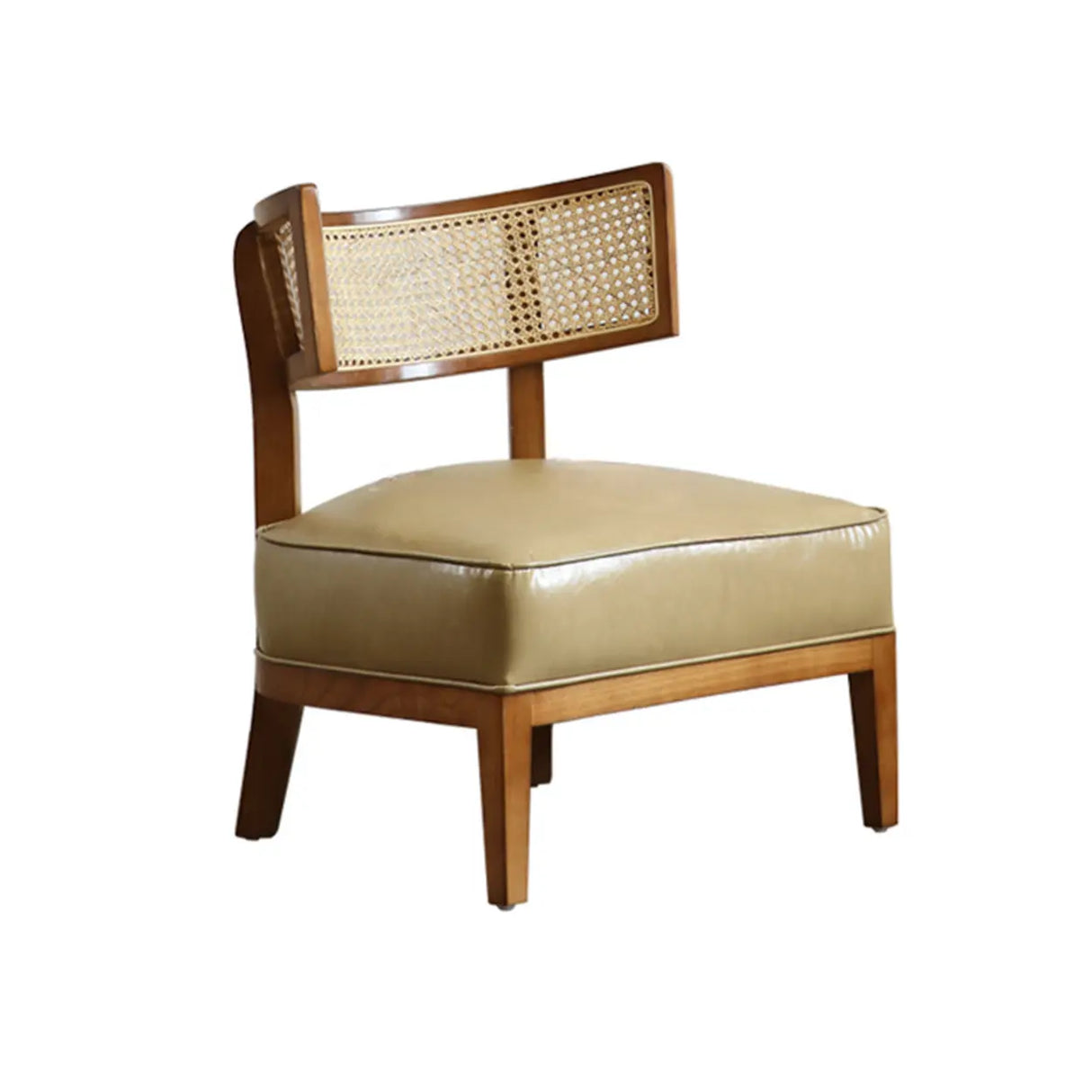 Natural Rattan Low Back Leather Beige Lounge Accent Chair Image - 2