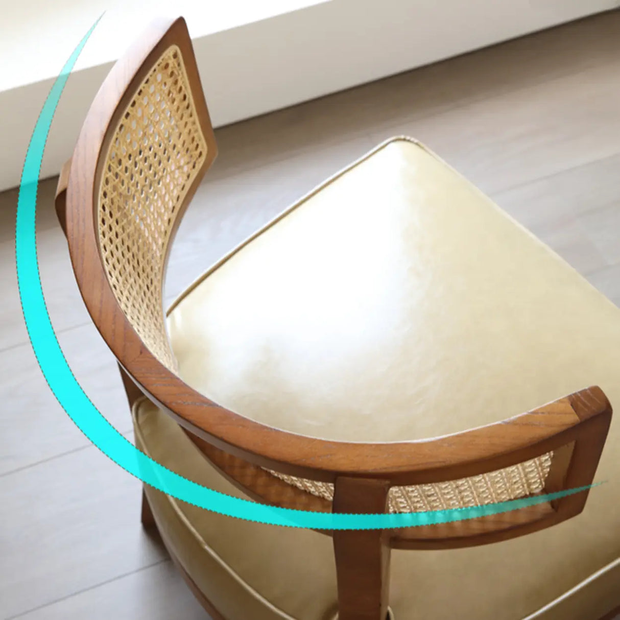 Natural Rattan Low Back Leather Beige Lounge Accent Chair Image - 9