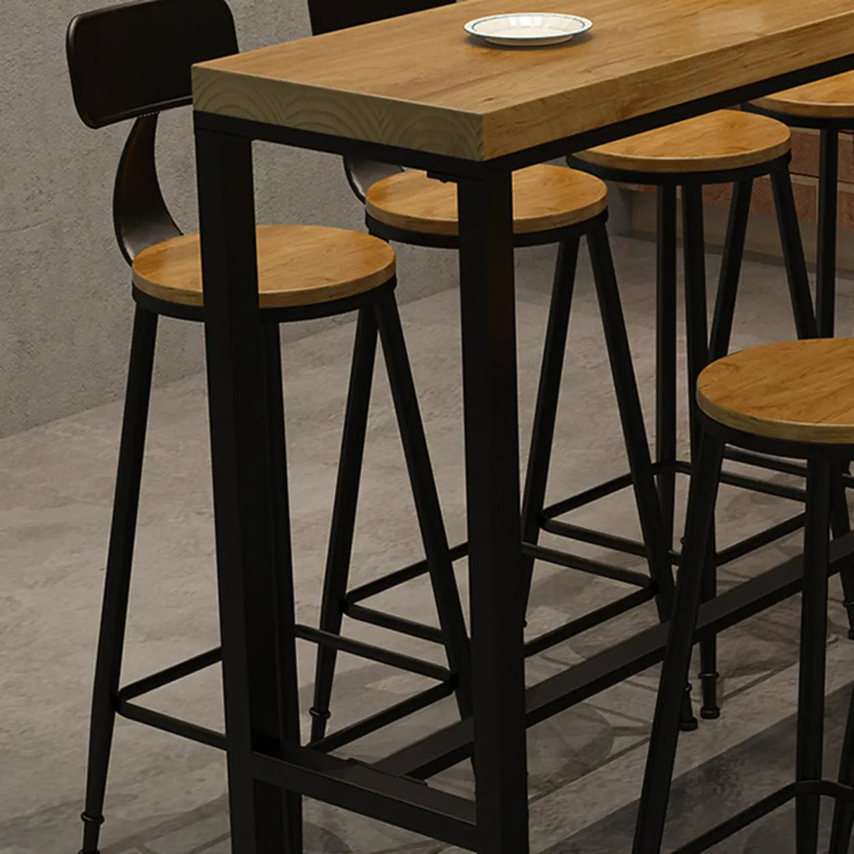 Natural Rectangle Wood Bar Table with Footrest Image - 7