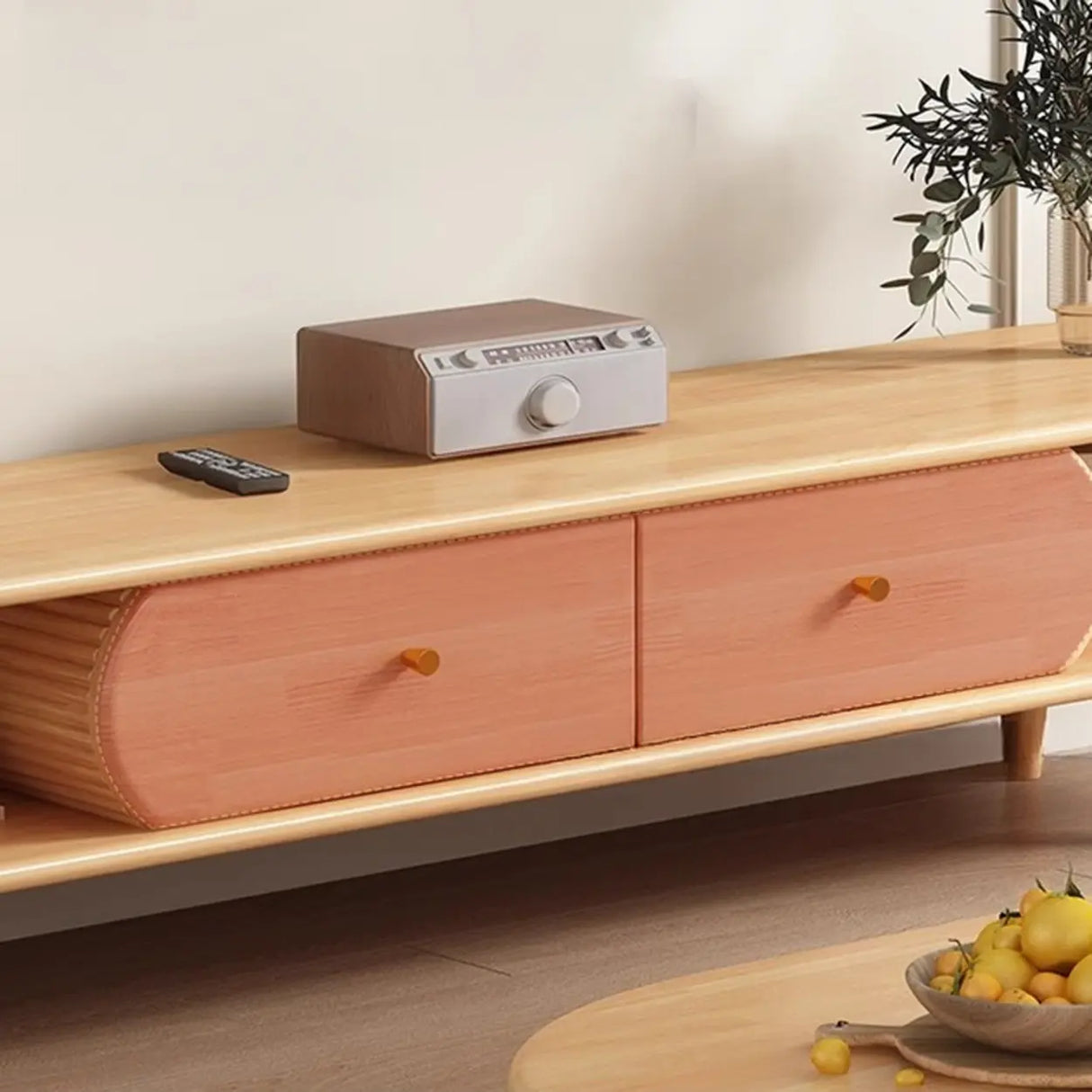 Natural Rectangle Wood Long Open Storage TV Stand Image - 11