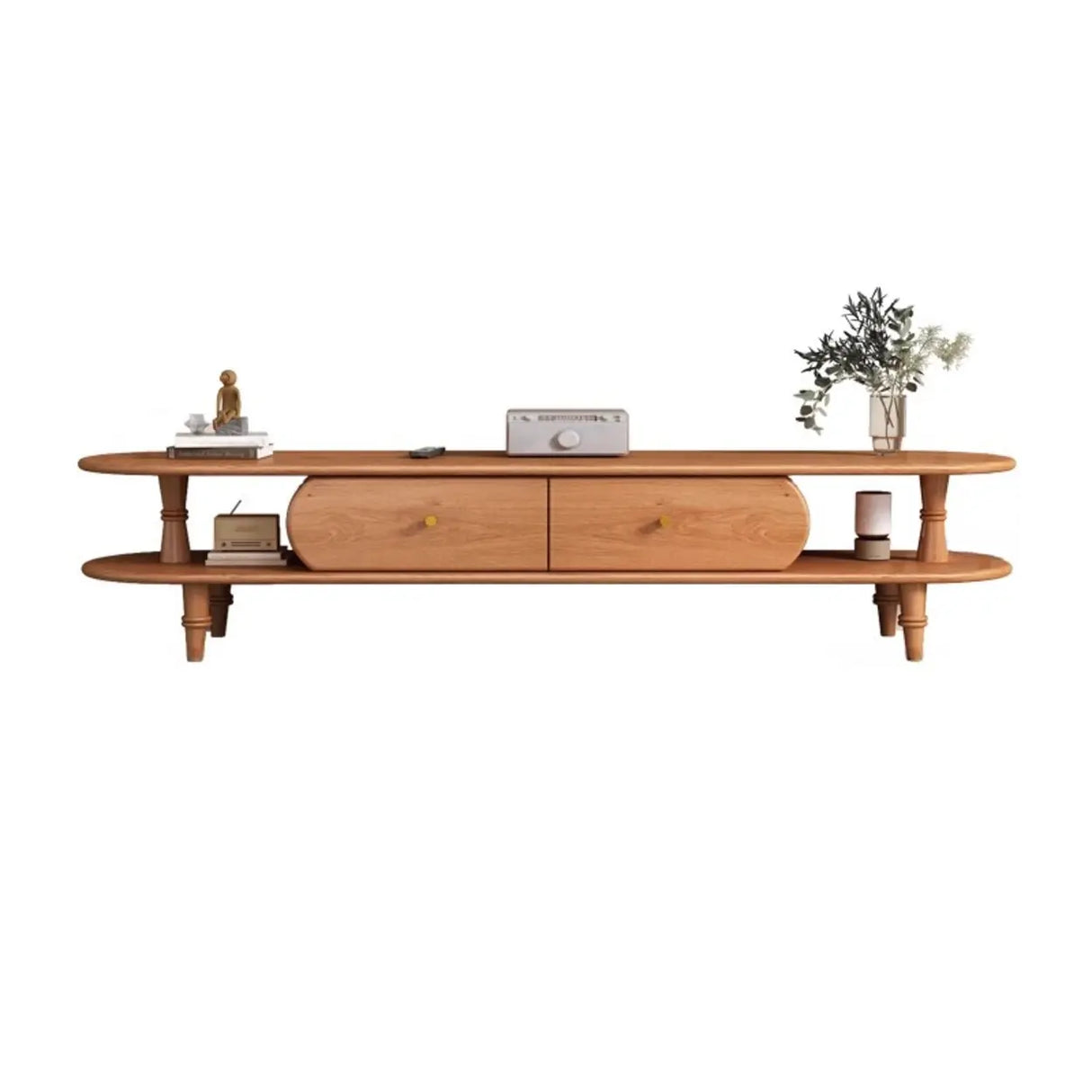Natural Rectangle Wood Long Open Storage TV Stand Image - 3