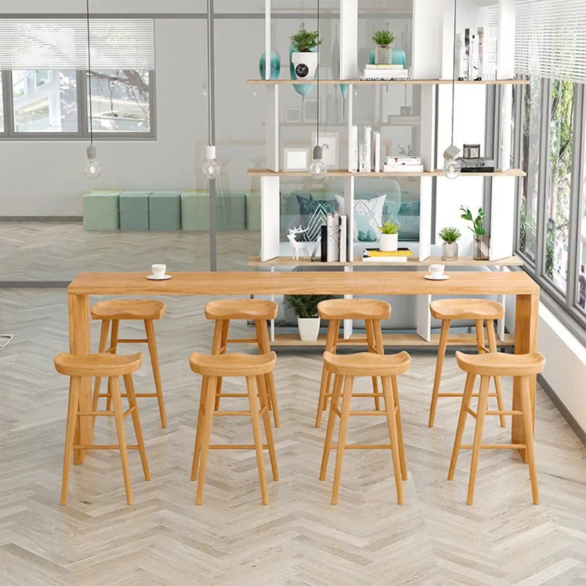 Natural Rectangular Wood Large Bar Table for Entertaining Image - 10