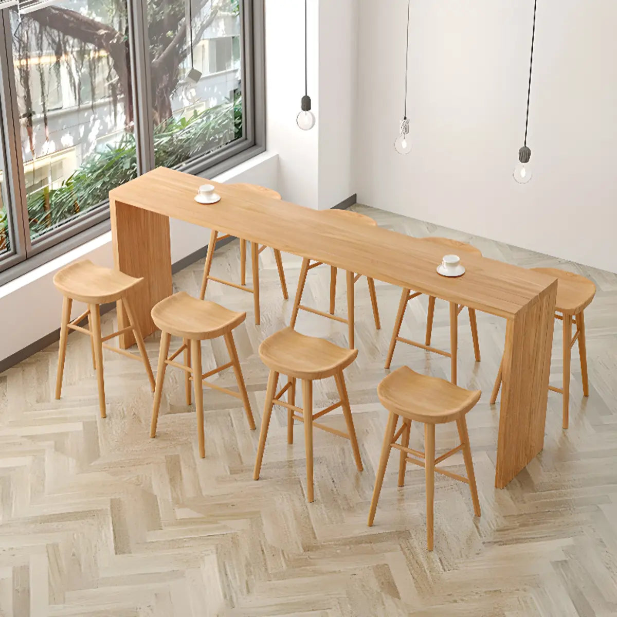 Natural Rectangular Wood Large Bar Table for Entertaining Image - 7