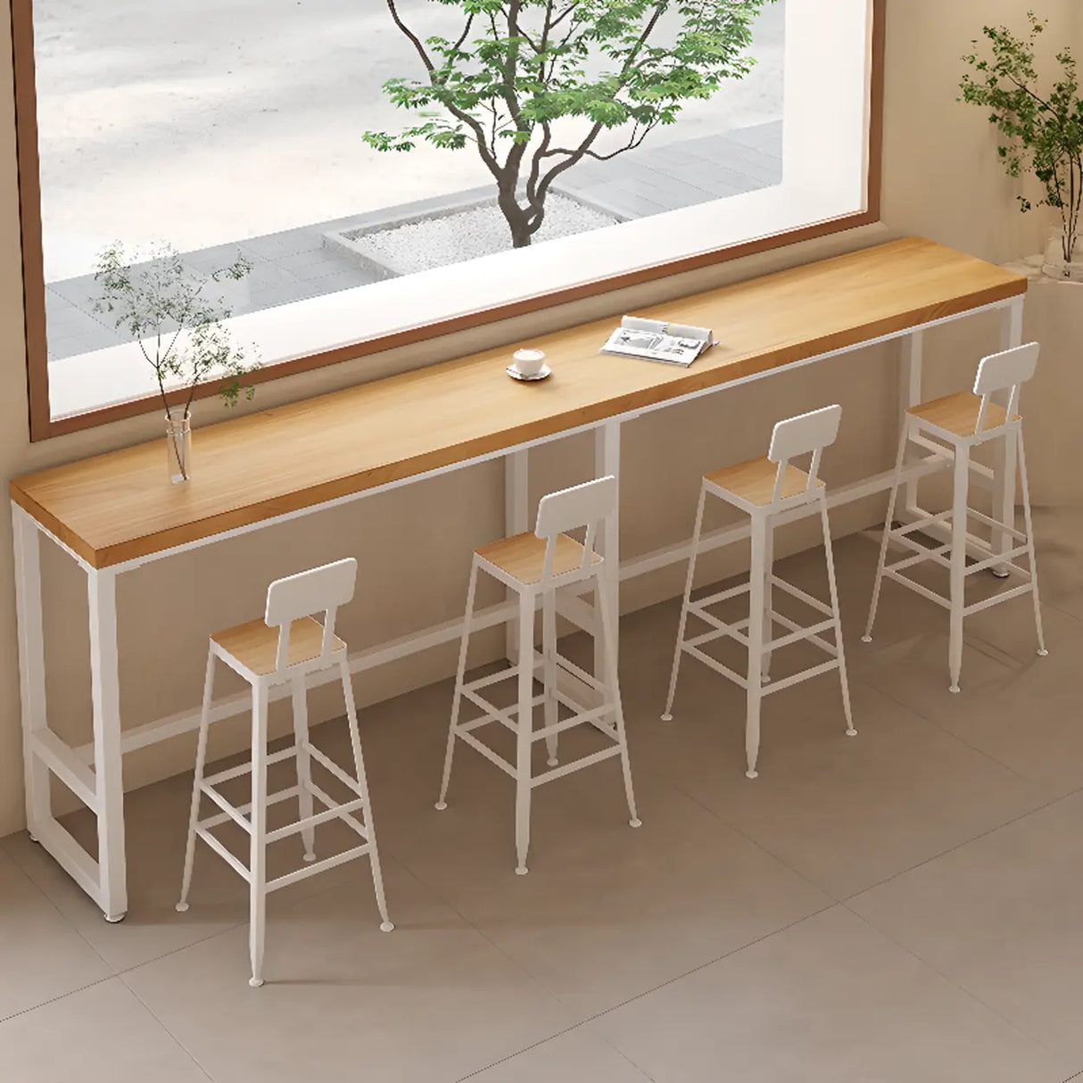 Natural Rectangular Wood Long Bar Table with Metal Legs Image - 4