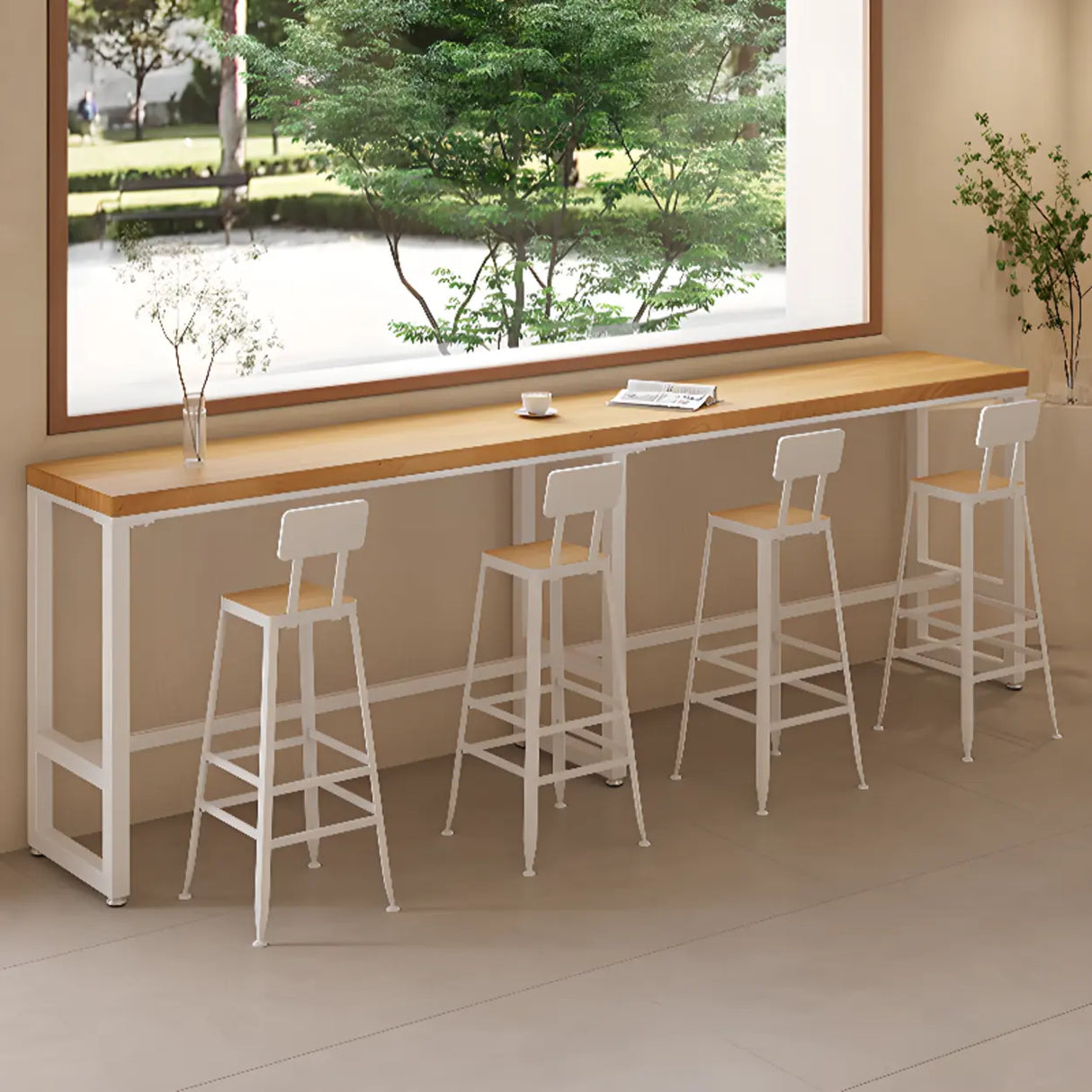 Natural Rectangular Wood Long Bar Table with Metal Legs Image - 6