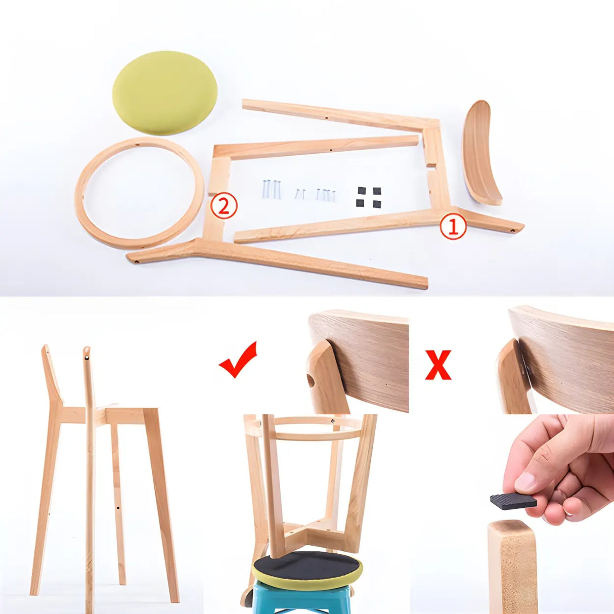 Natural Round Beech Cotton Backrest Wood Bar Stool Image - 13