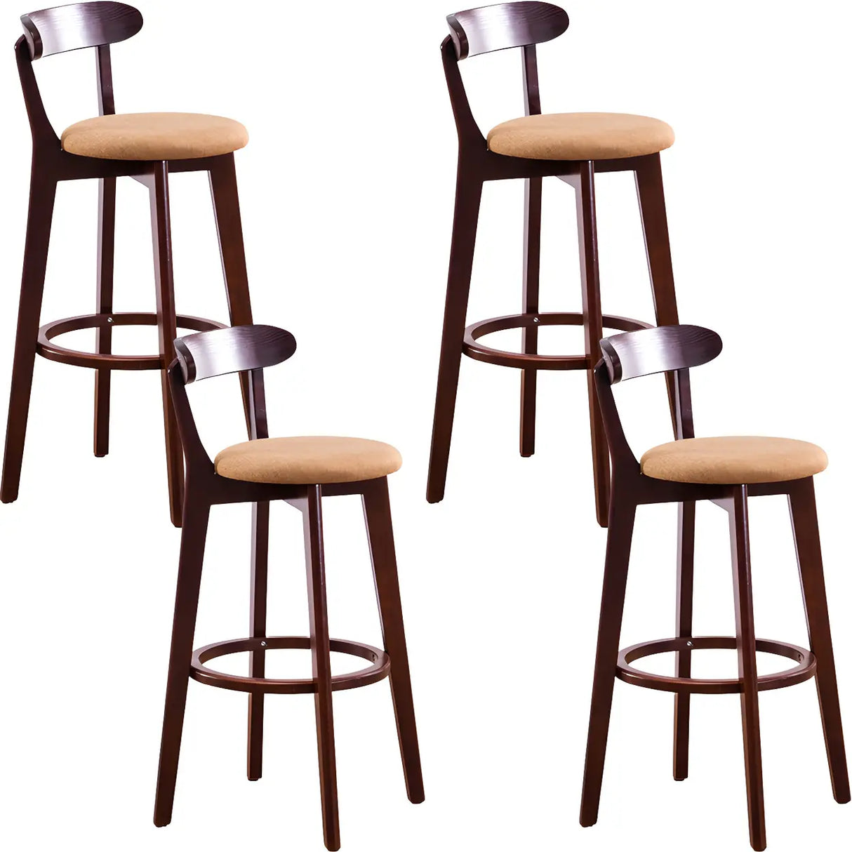 Natural Round Beech Cotton Backrest Wood Bar Stool Image - 14