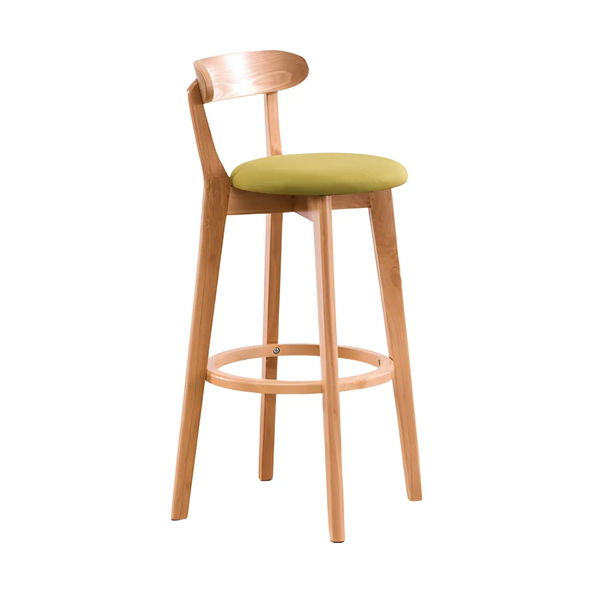 Natural Round Beech Cotton Backrest Wood Bar Stool Image - 16