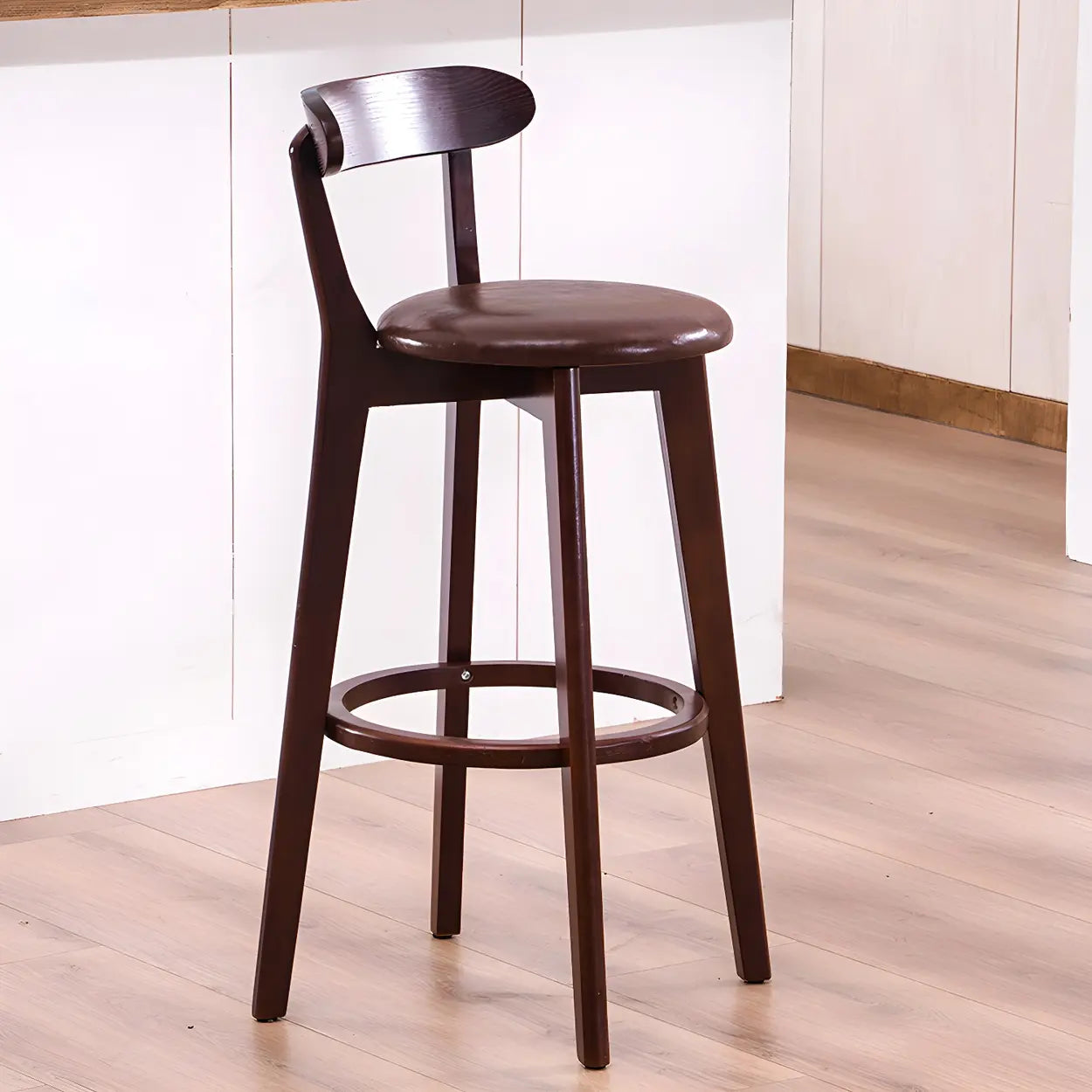 Natural Round Beech Cotton Backrest Wood Bar Stool Image - 18