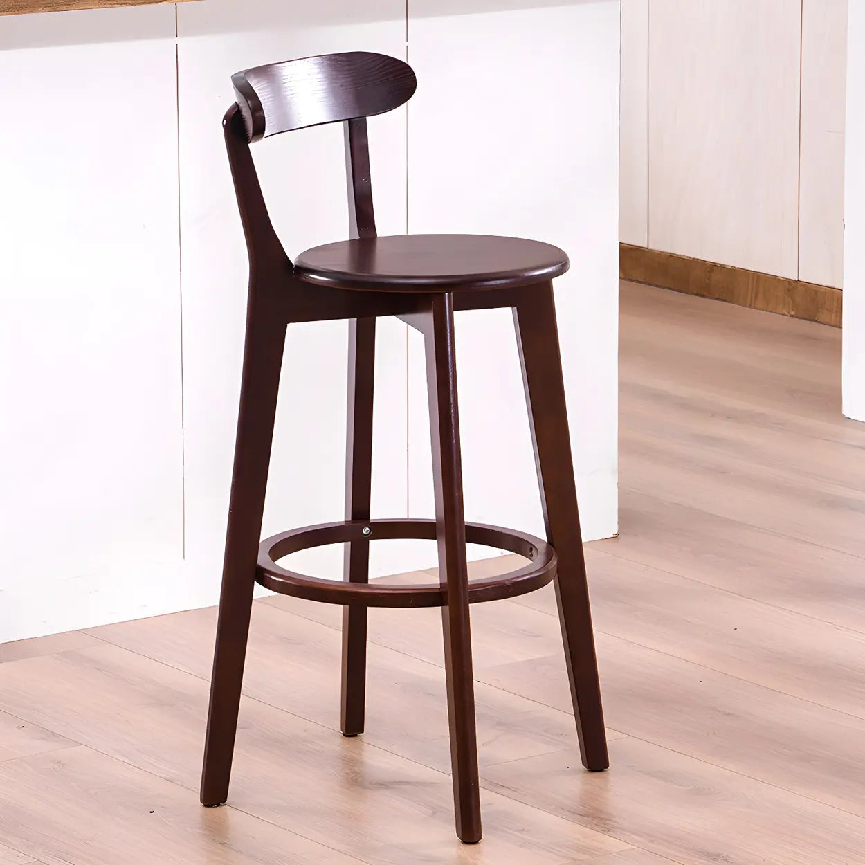 Natural Round Beech Cotton Backrest Wood Bar Stool Image - 23