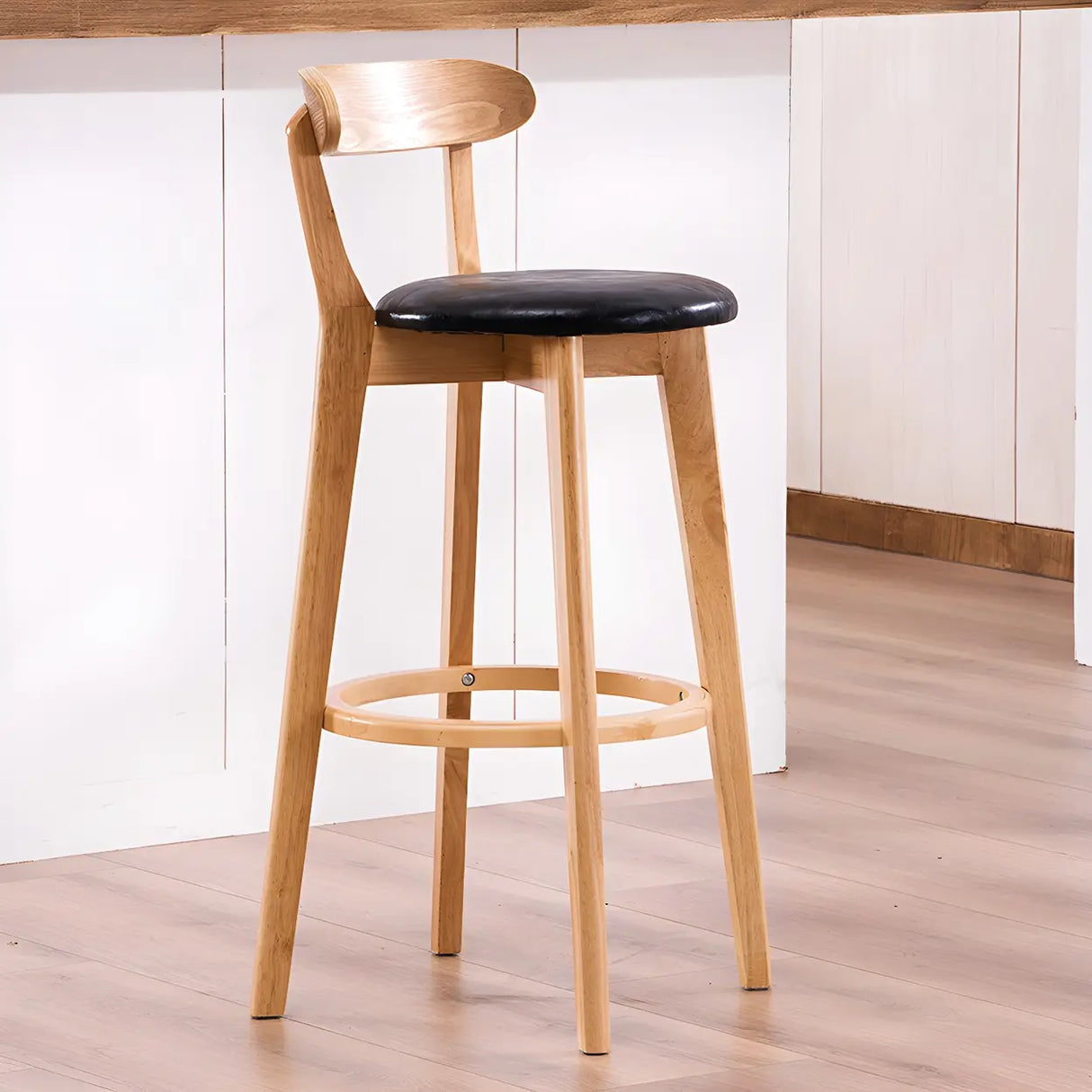 Natural Round Beech Cotton Backrest Wood Bar Stool Image - 26