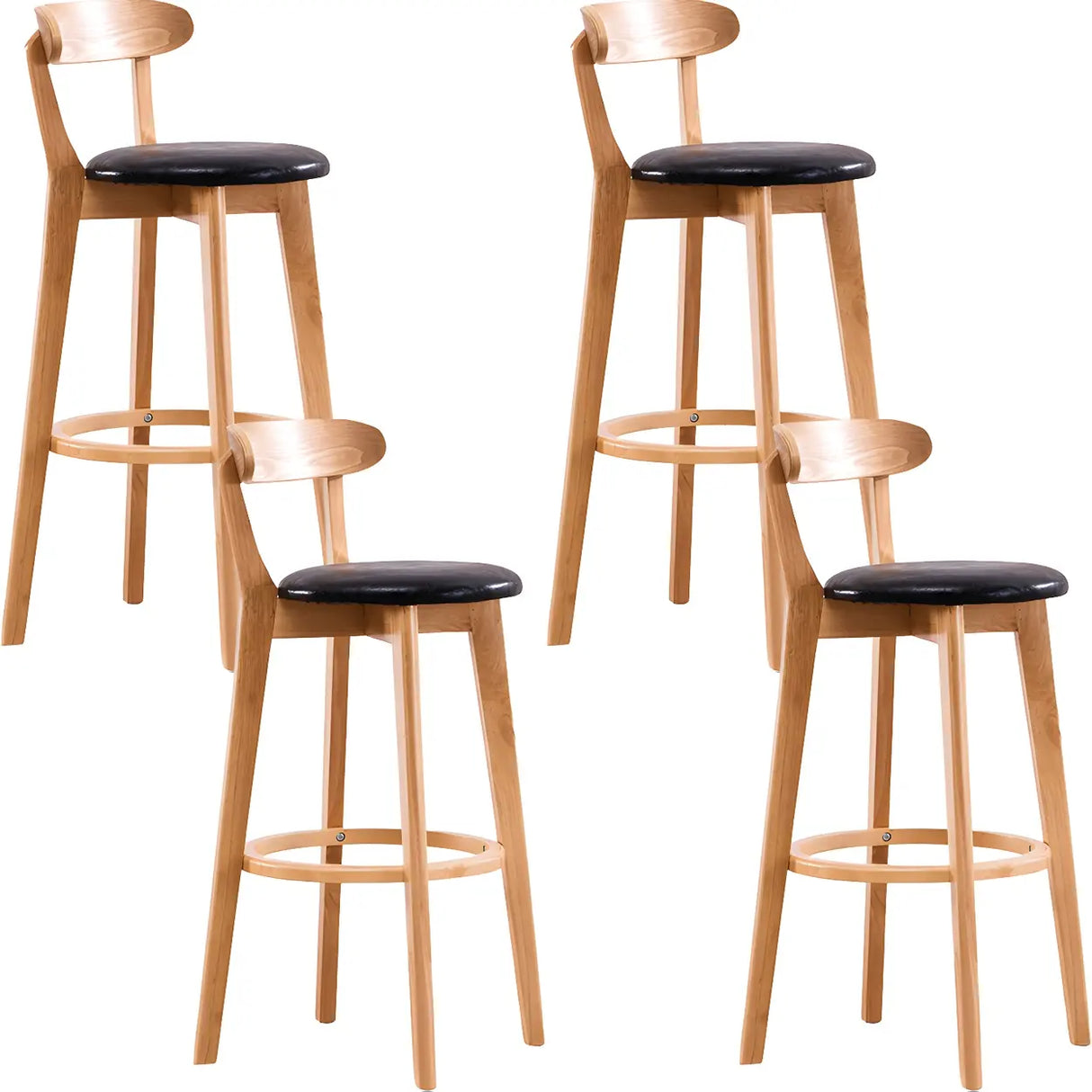 Natural Round Beech Cotton Backrest Wood Bar Stool Image - 28