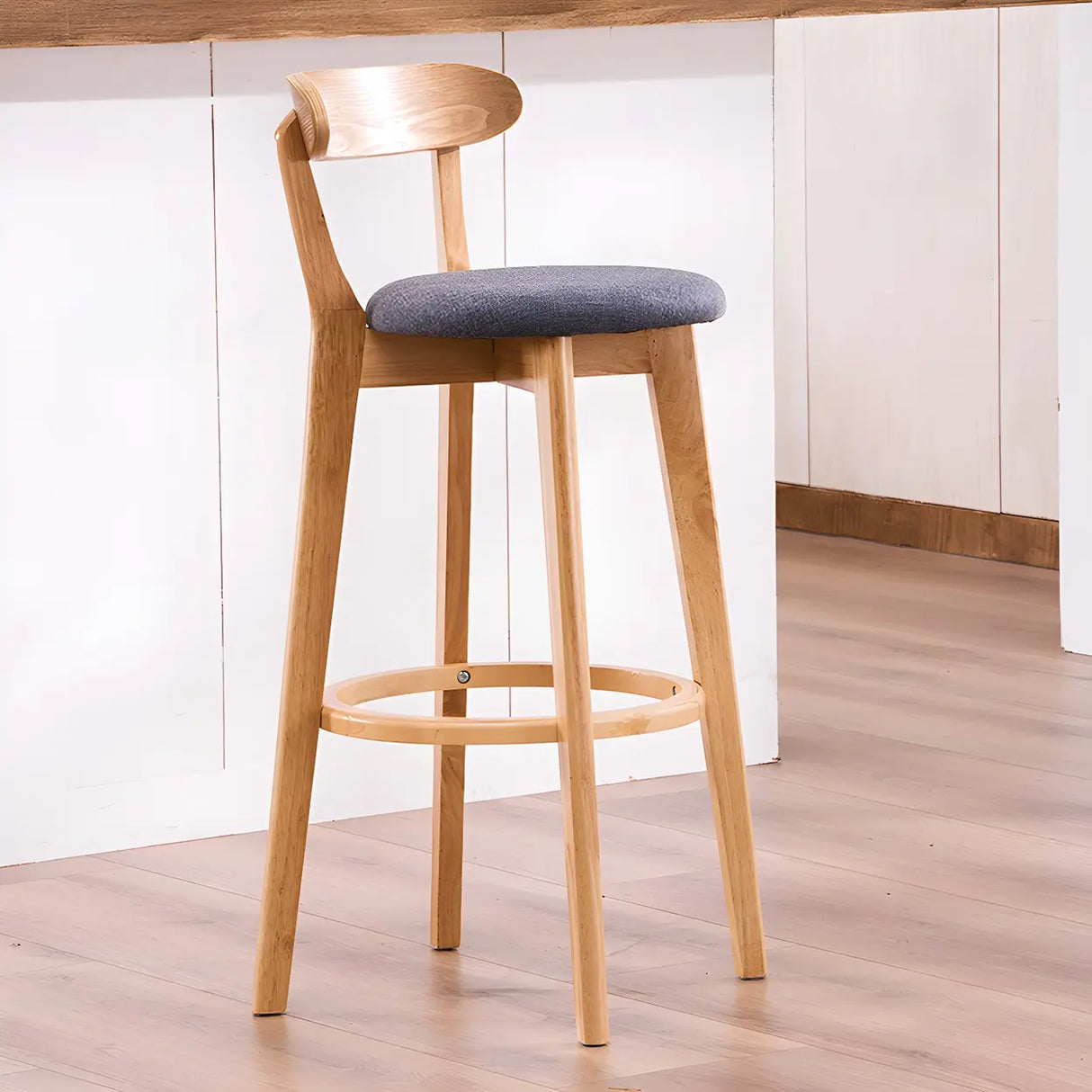 Natural Round Beech Cotton Backrest Wood Bar Stool Image - 29