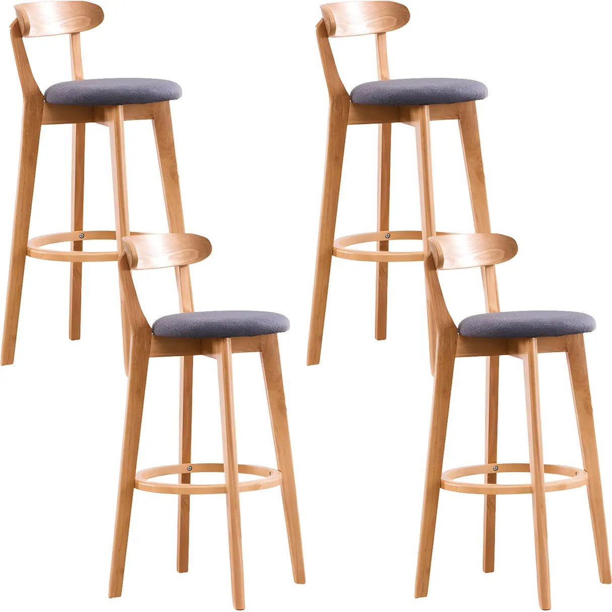 Natural Round Beech Cotton Backrest Wood Bar Stool Image - 31