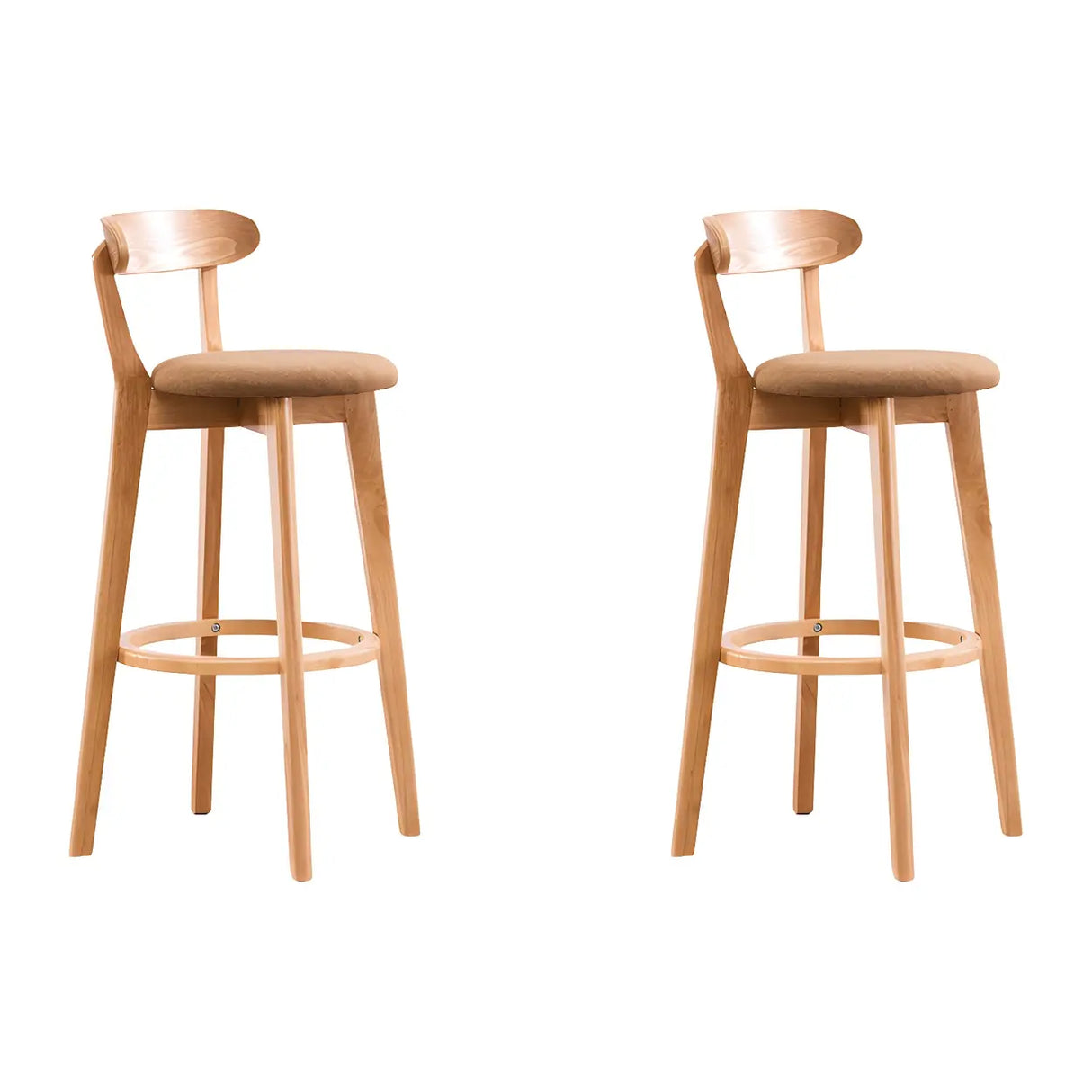 Natural Round Beech Cotton Backrest Wood Bar Stool Image - 33