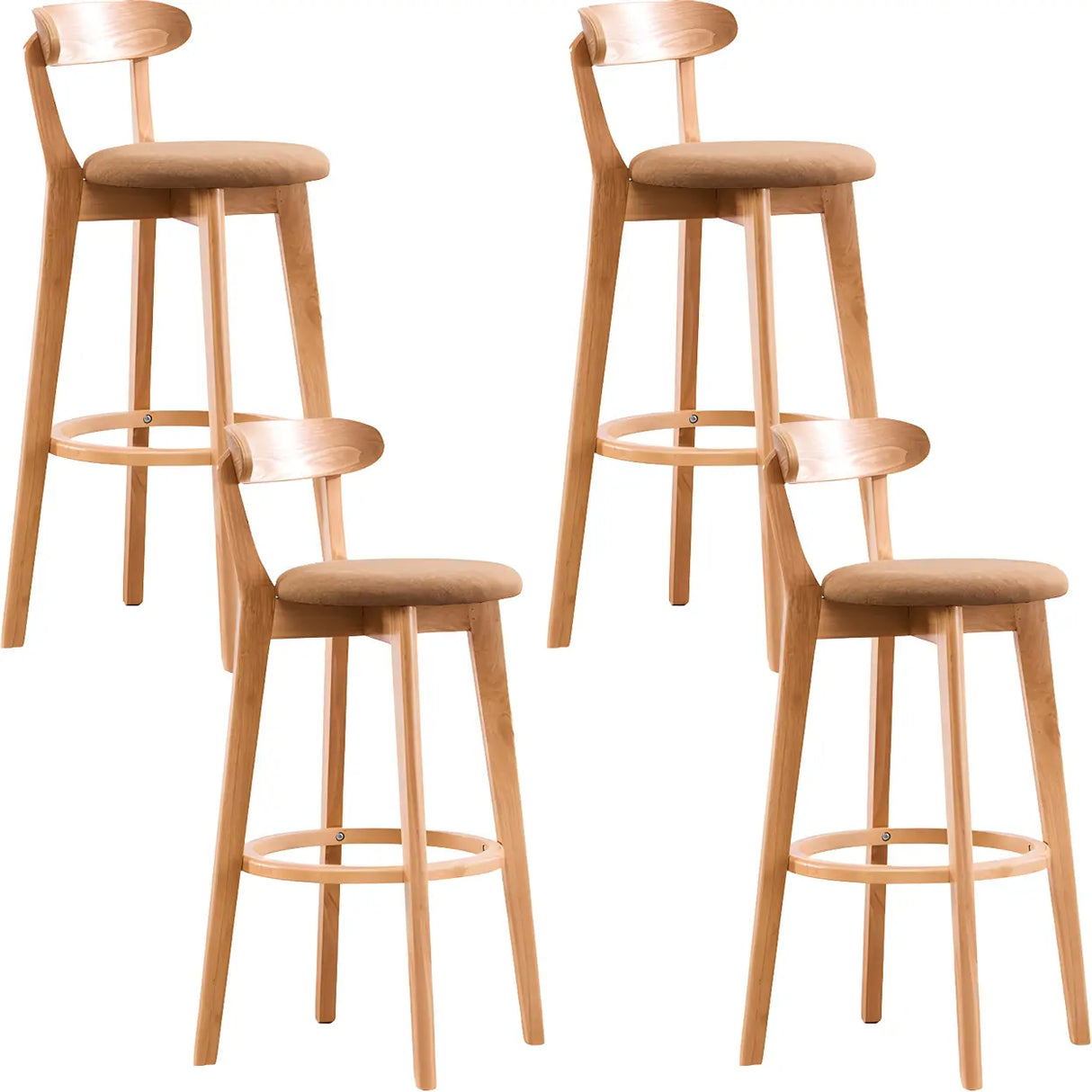 Natural Round Beech Cotton Backrest Wood Bar Stool Image - 34