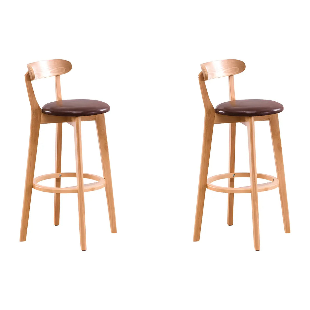 Natural Round Beech Cotton Backrest Wood Bar Stool Image - 36