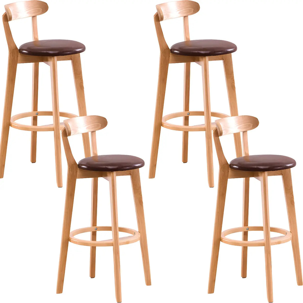 Natural Round Beech Cotton Backrest Wood Bar Stool Image - 37