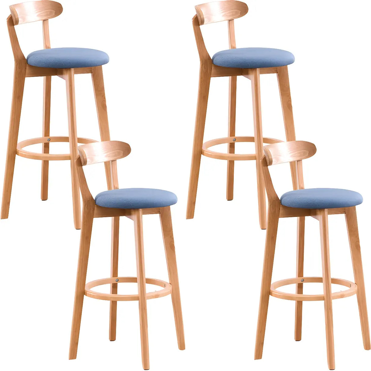 Natural Round Beech Cotton Backrest Wood Bar Stool Image - 40