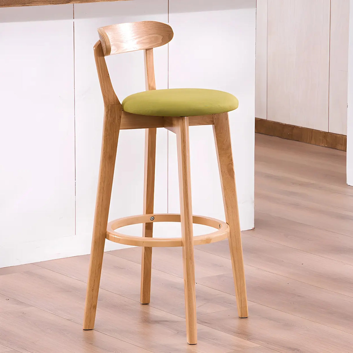 Natural Round Beech Cotton Backrest Wood Bar Stool Image - 41