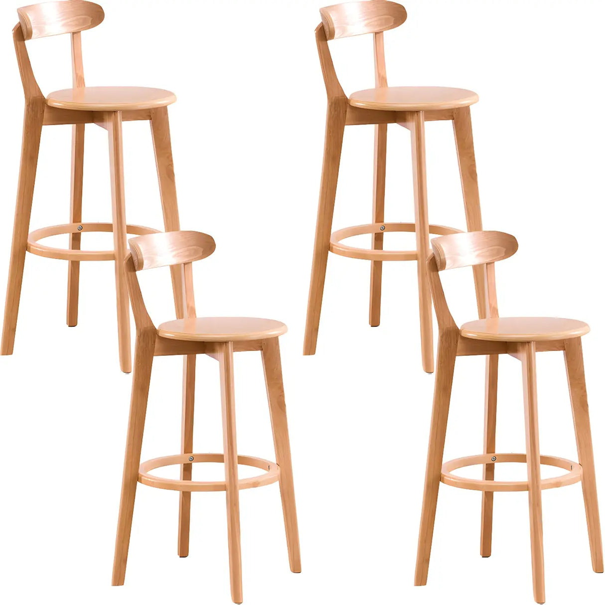 Natural Round Beech Cotton Backrest Wood Bar Stool Image - 46