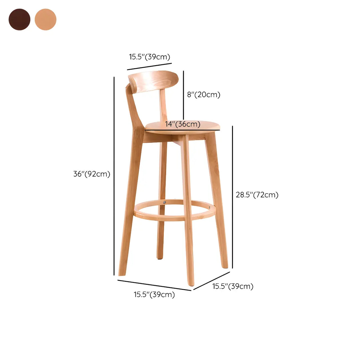 Natural Round Beech Cotton Backrest Wood Bar Stool Image - 48