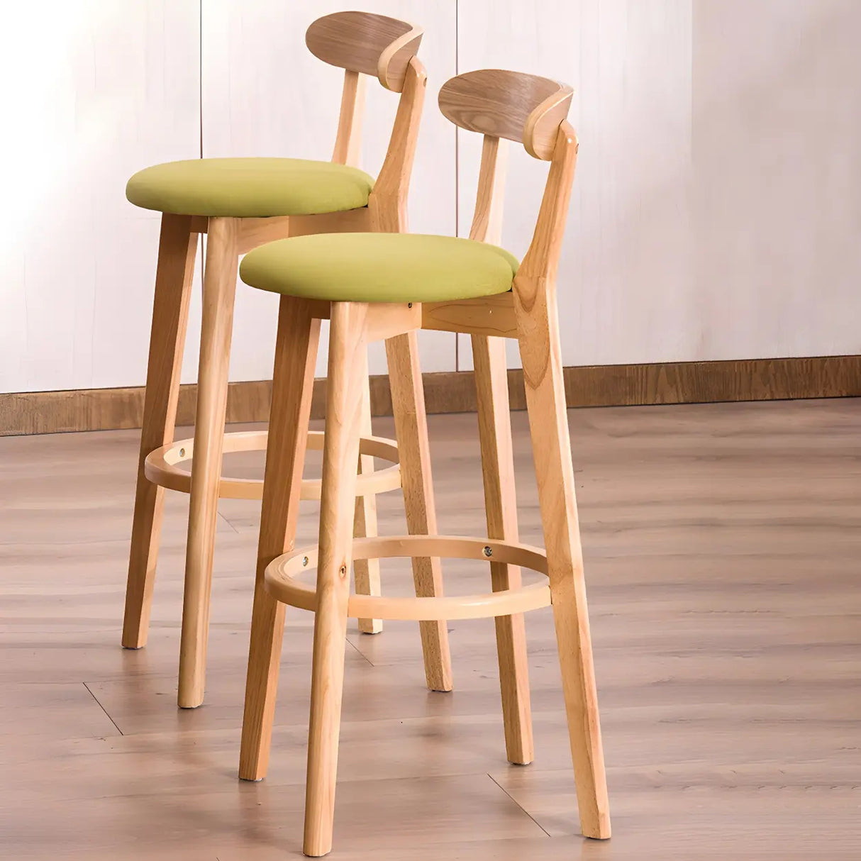 Natural Round Beech Cotton Backrest Wood Bar Stool Image - 7