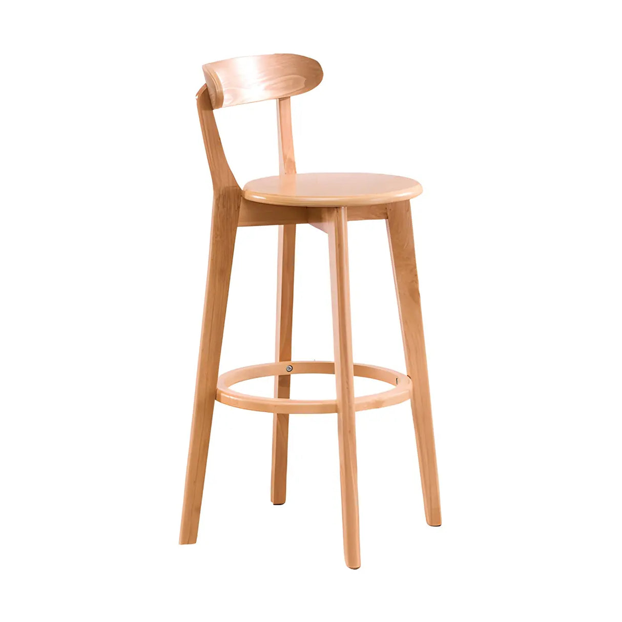 Natural Round Beech Cotton Backrest Wood Bar Stool Image - 8