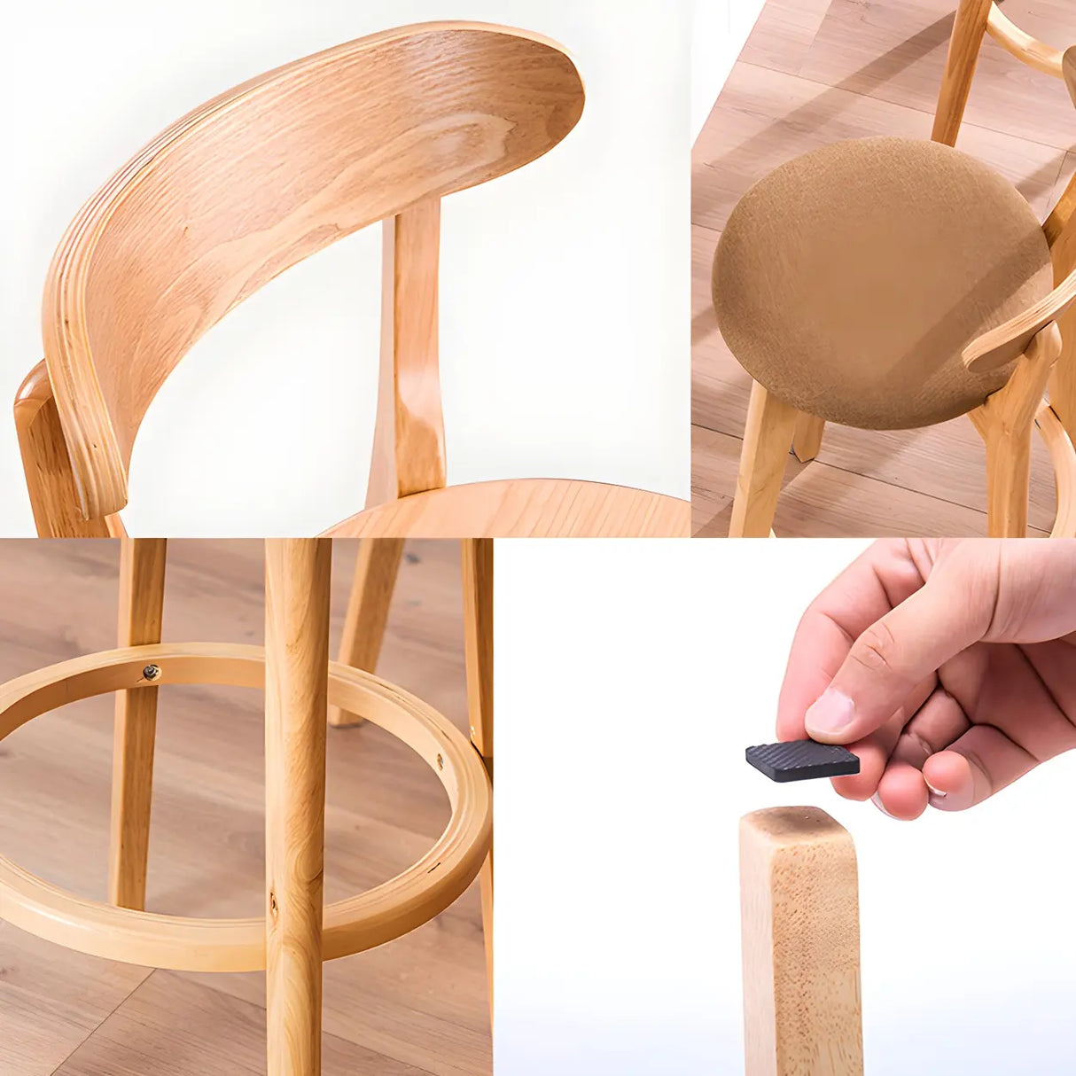 Natural Round Beech Cotton Backrest Wood Bar Stool Image - 9