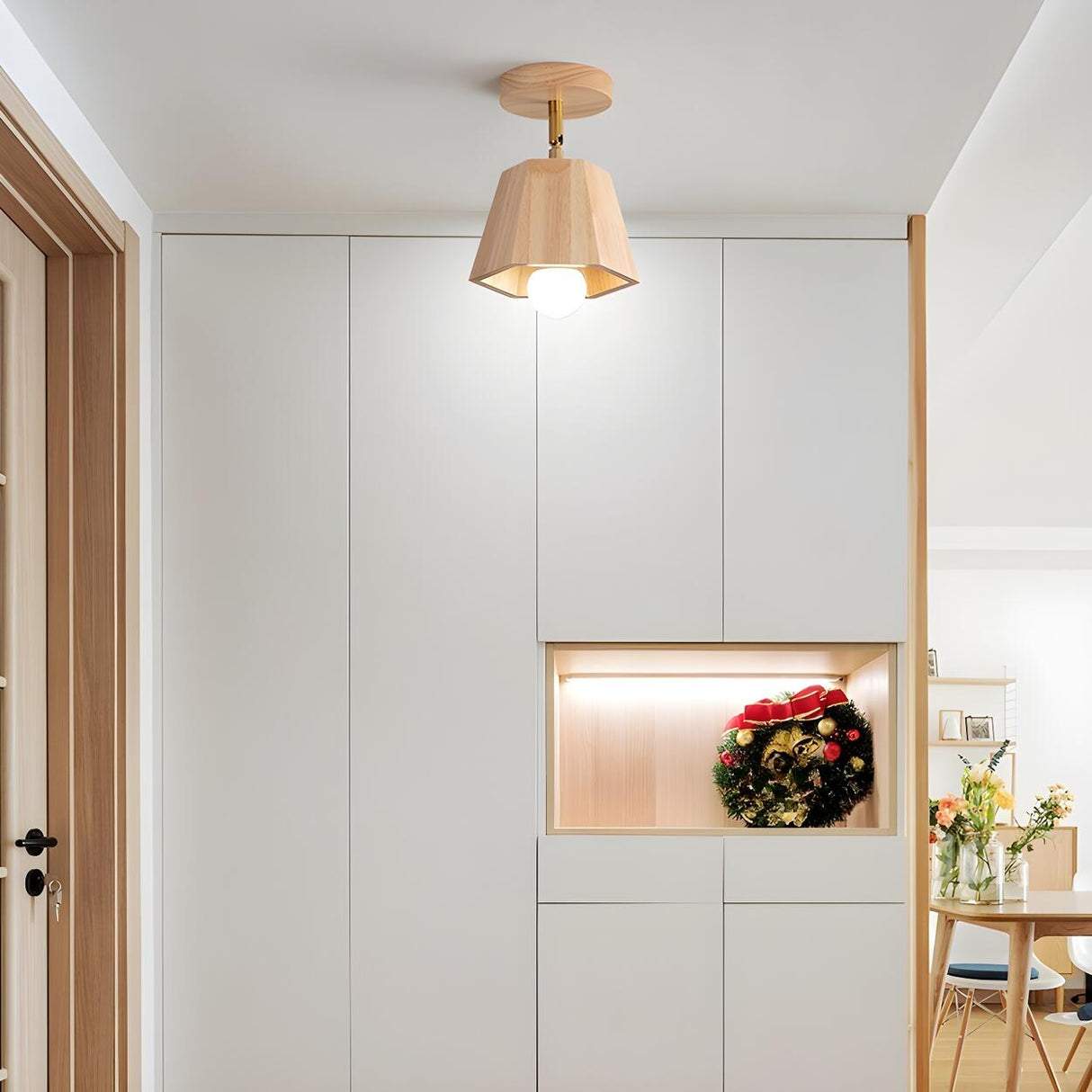 Natural Rubber Wood Semi-Flush Mount Light 4-Light Image - 10