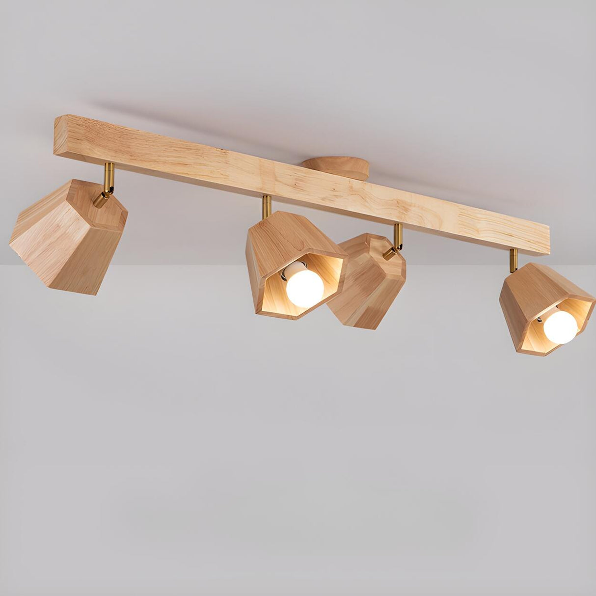 Natural Rubber Wood Semi-Flush Mount Light 4-Light Image - 13