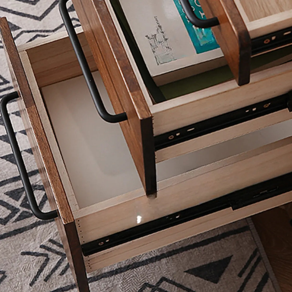 Natural Rubberwood 3 Drawer Sliding Filing Cabinet Image - 10