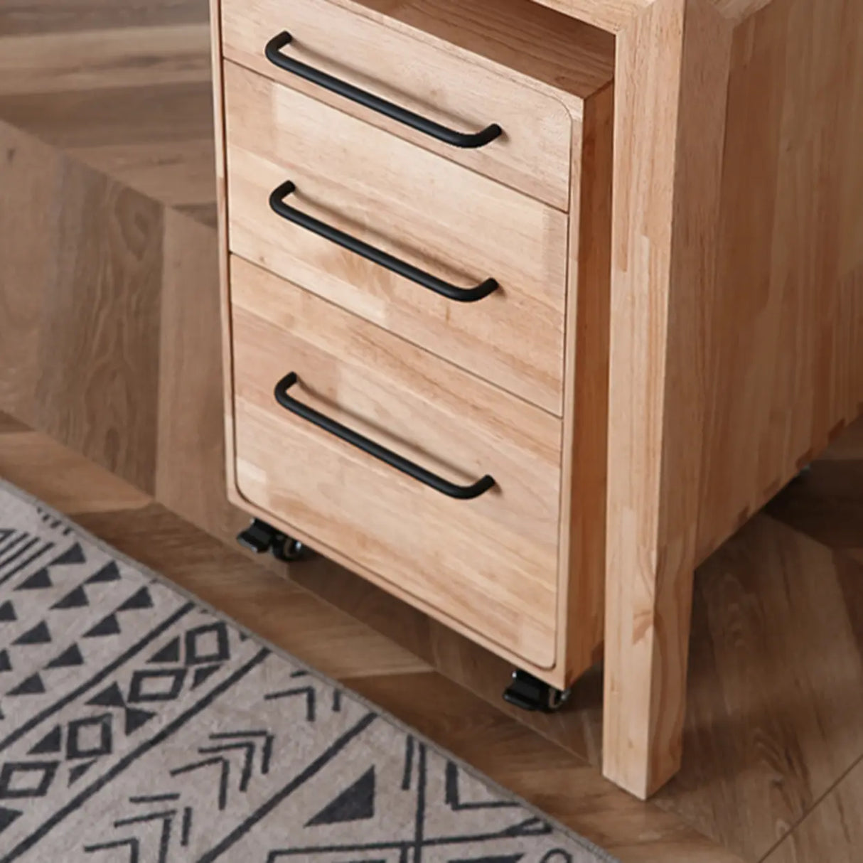 Natural Rubberwood 3 Drawer Sliding Filing Cabinet Image - 12