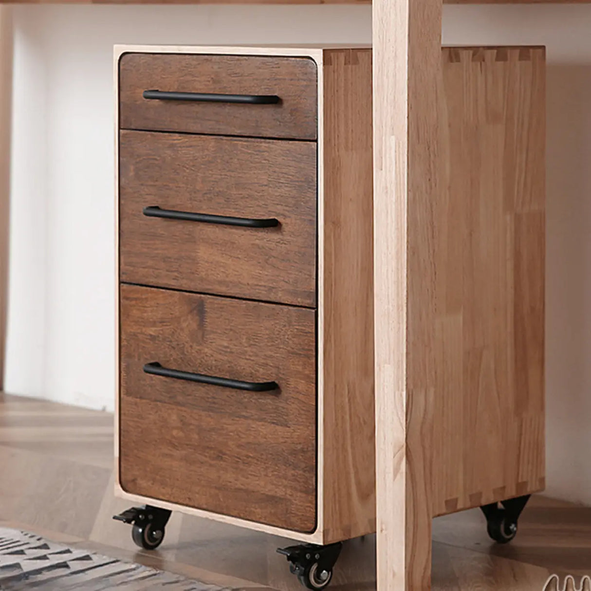 Natural Rubberwood 3 Drawer Sliding Filing Cabinet Image - 1