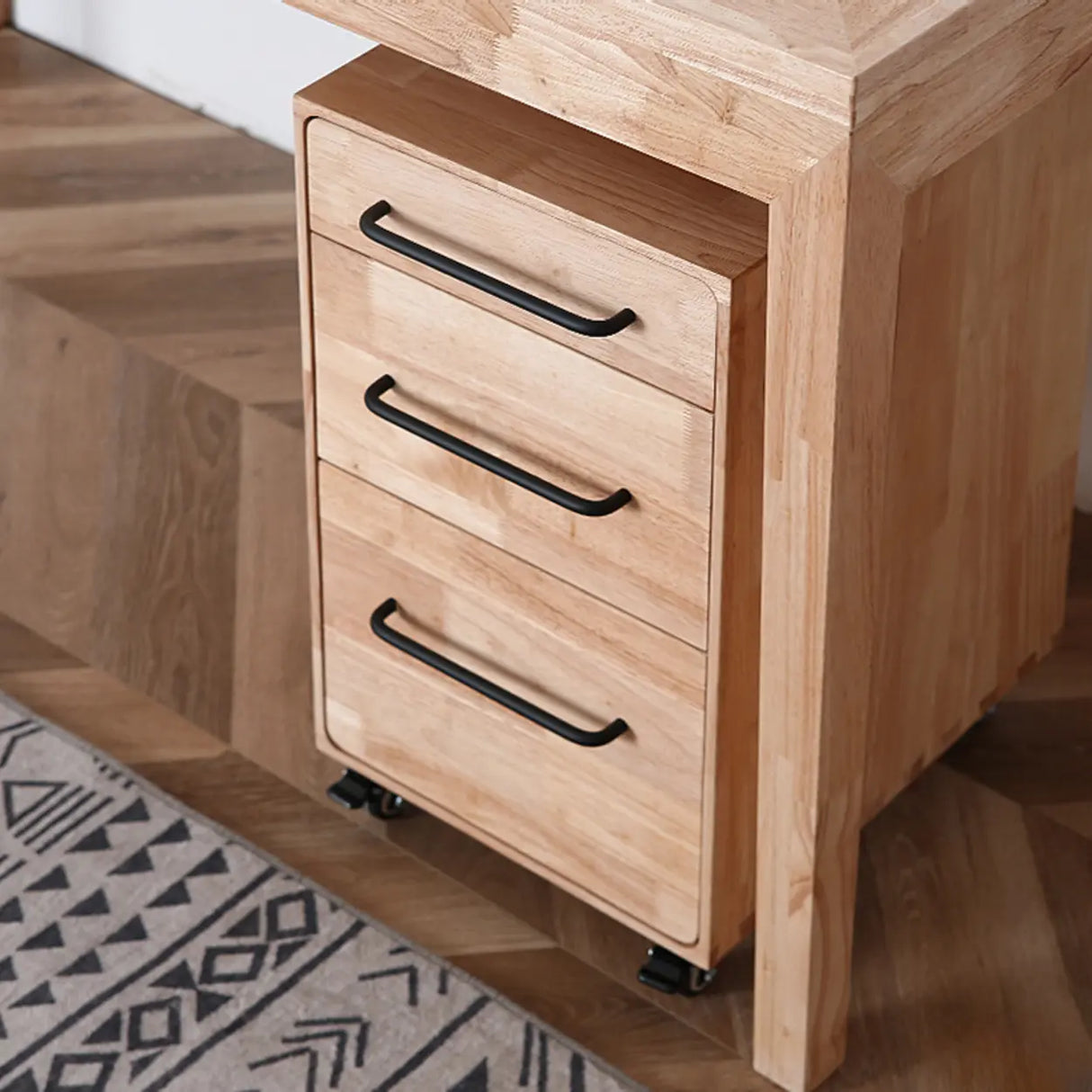 Natural Rubberwood 3 Drawer Sliding Filing Cabinet Image - 4