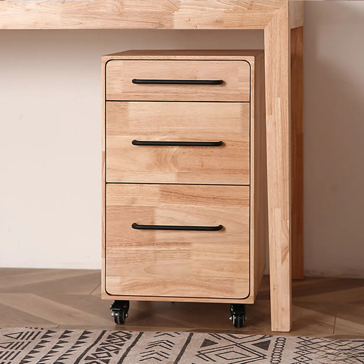 Natural Rubberwood 3 Drawer Sliding Filing Cabinet Image - 6