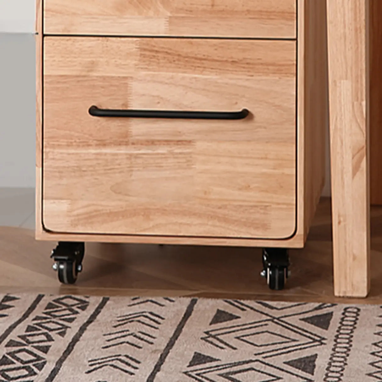 Natural Rubberwood 3 Drawer Sliding Filing Cabinet Image - 9